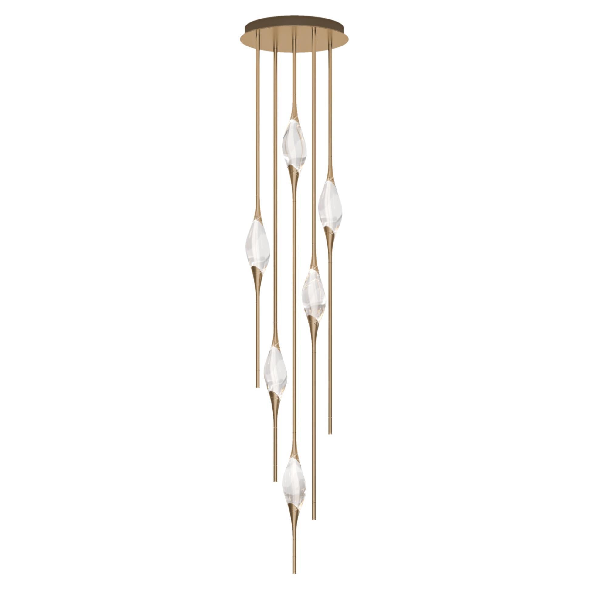 "Il Pezzo 12 Cluster Chandelier" - height 200cm/78.7" - satin brass - crystal For Sale