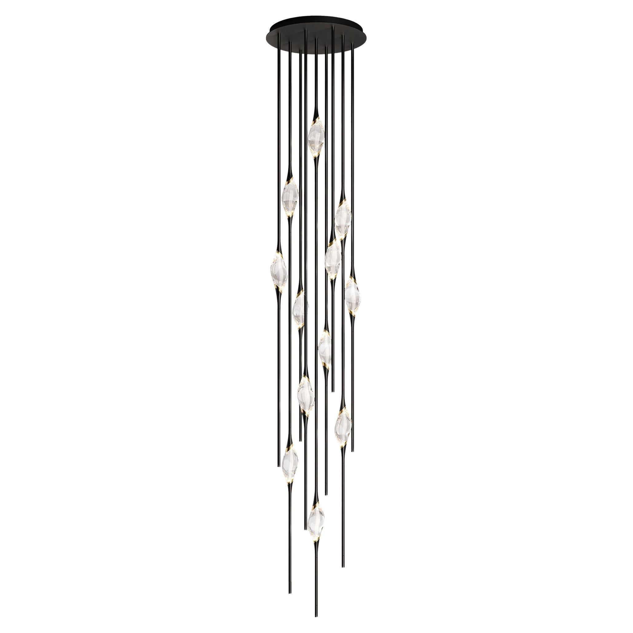 "Il Pezzo 12 Cluster Chandelier" - height 320cm/126" - black and polished brass