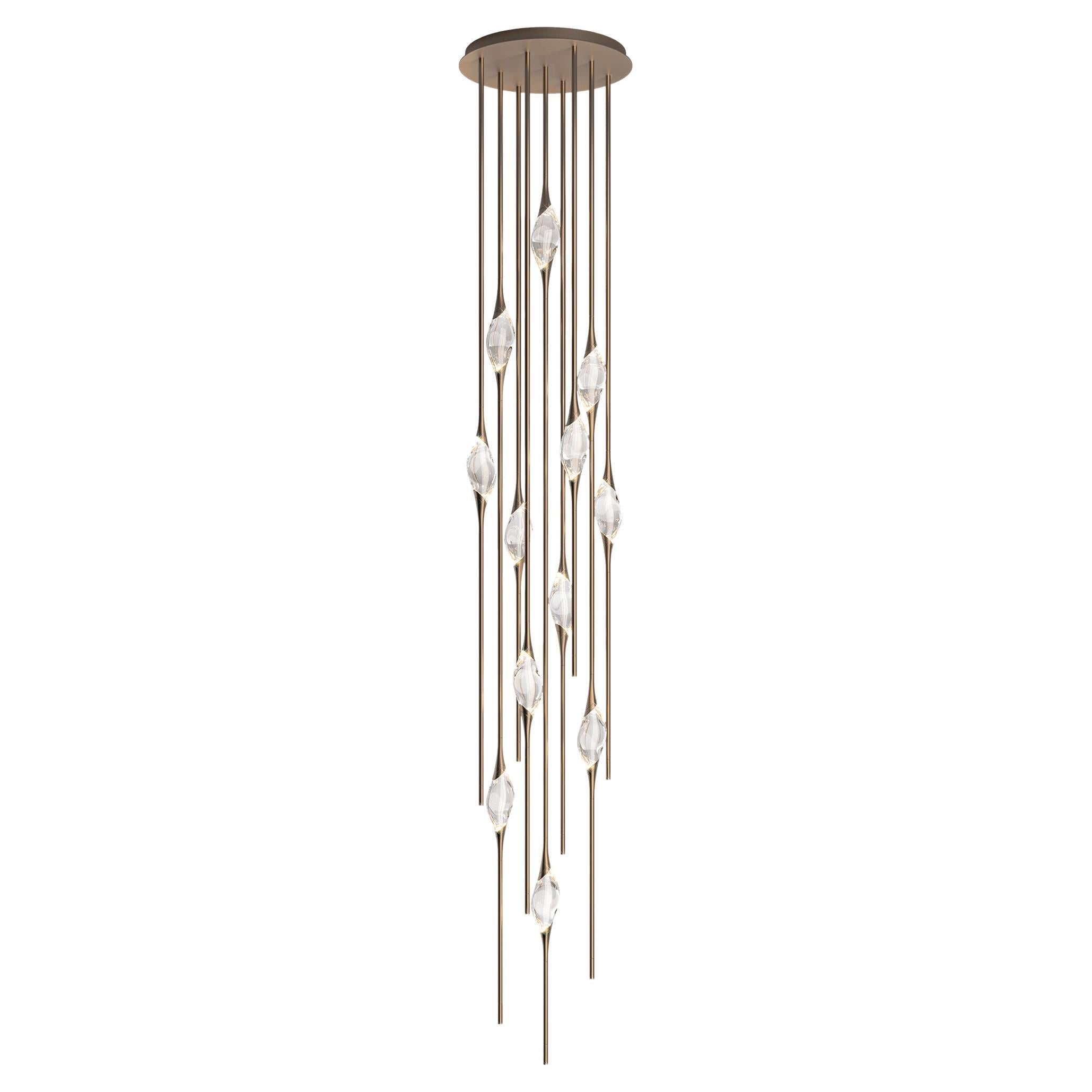 "Il Pezzo 12 Cluster Chandelier" - height 320cm/126" - bronze - crystal - LEDs
