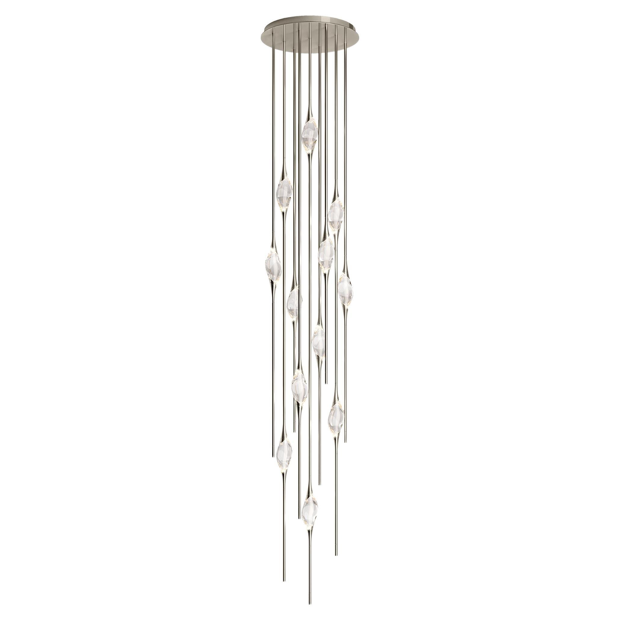 "Il Pezzo 12 Cluster Chandelier" - height 320cm/126" - nickel - crystal - LEDs For Sale