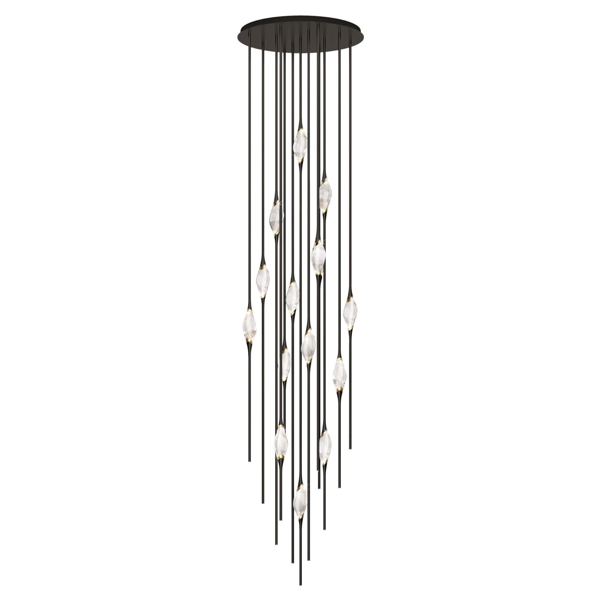 "Il Pezzo 12 Cluster Chandelier" - height 350cm/137" - black and polished brass For Sale