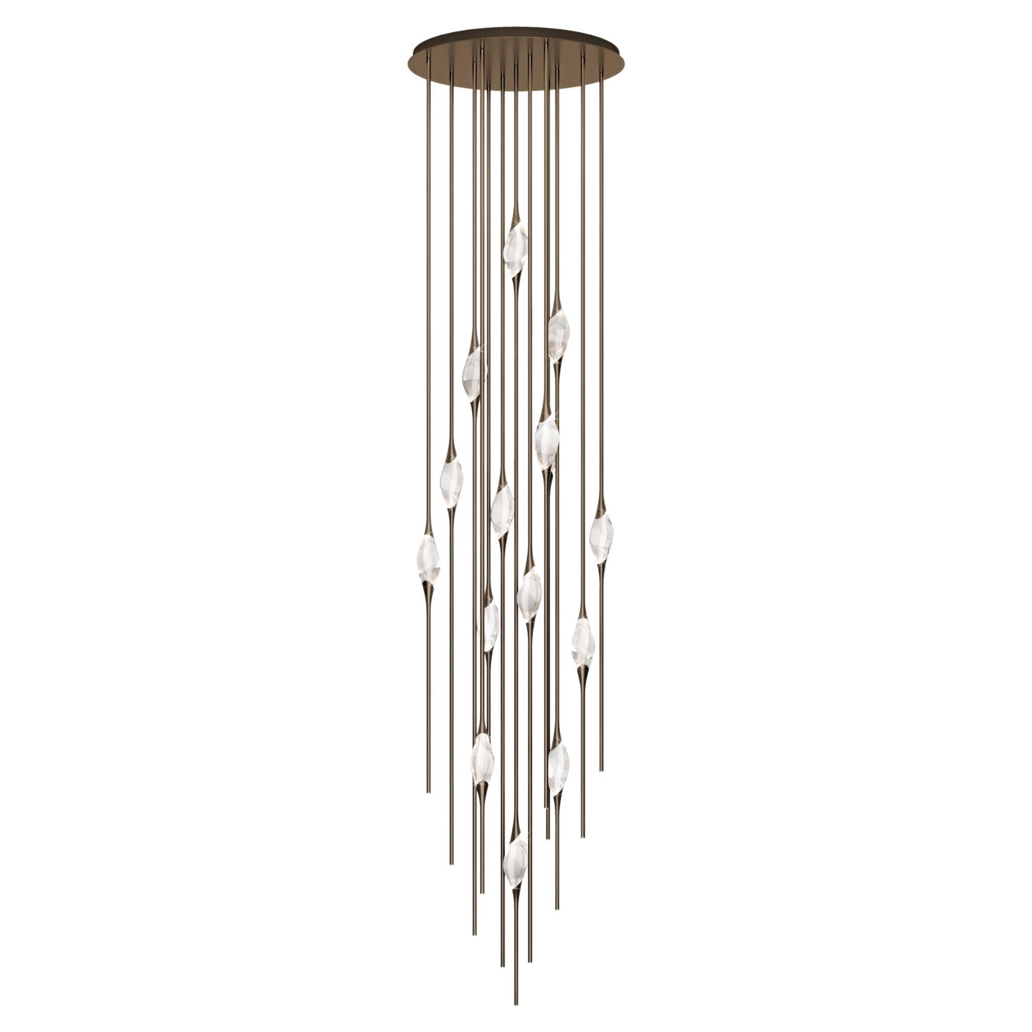 "Il Pezzo 12 Cluster Chandelier" - height 350cm/137" - bronze - crystal - LEDs For Sale