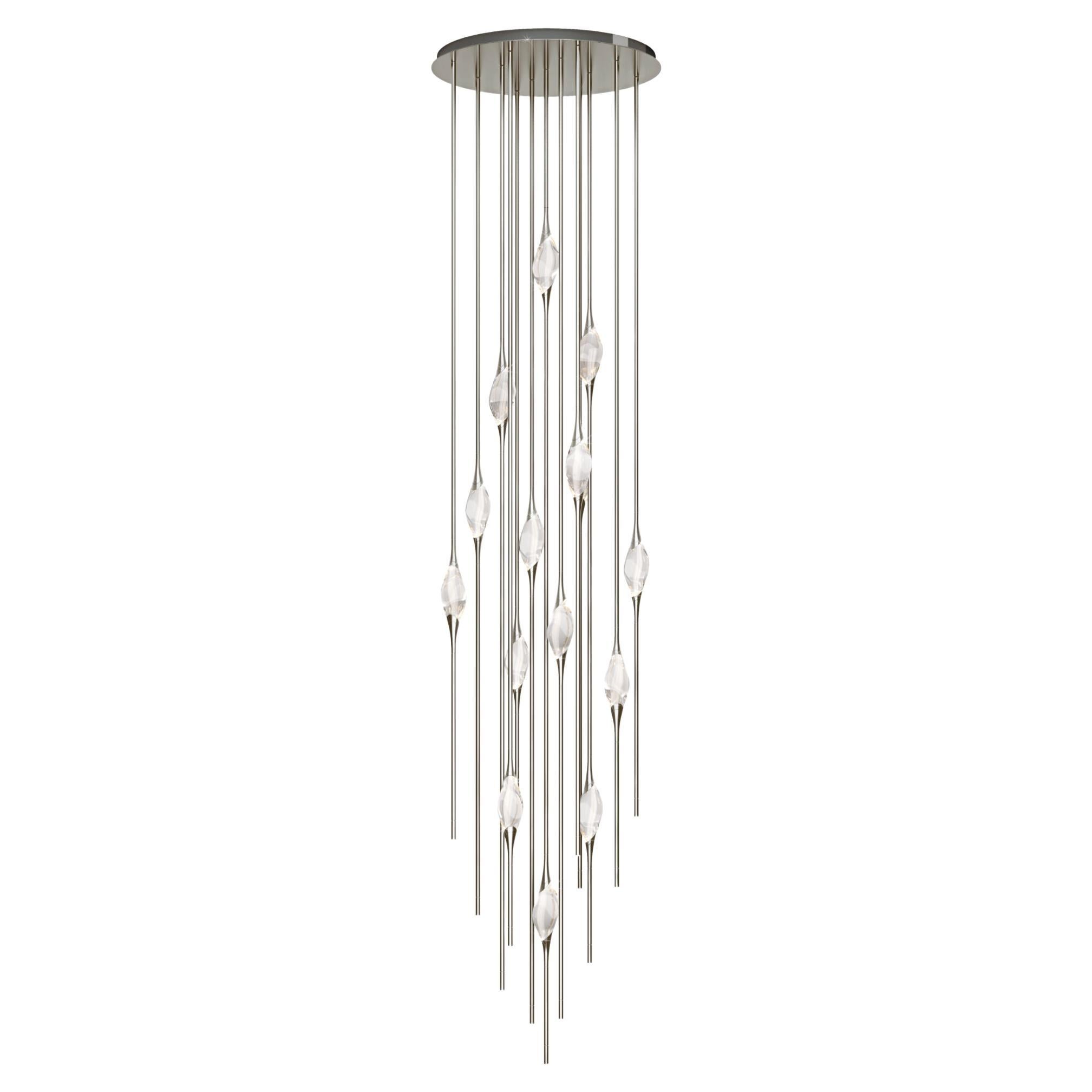 "Il Pezzo 12 Cluster Chandelier" - height 350cm/137" - nickel - crystal - LEDs For Sale
