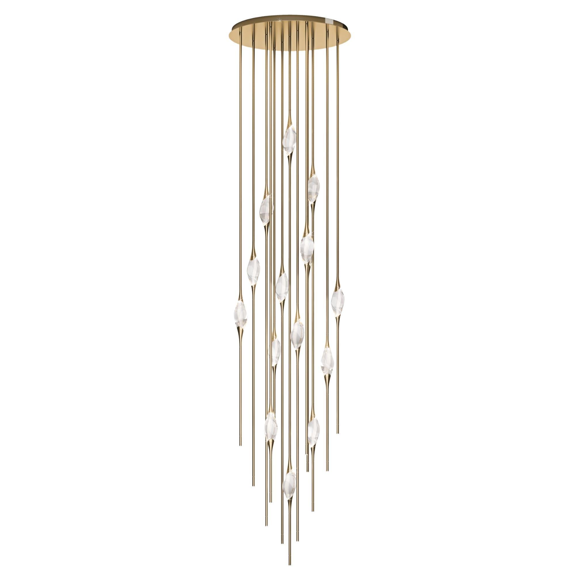 "Il Pezzo 12 Cluster Chandelier" - height 350cm/137" - polished brass - crystal For Sale