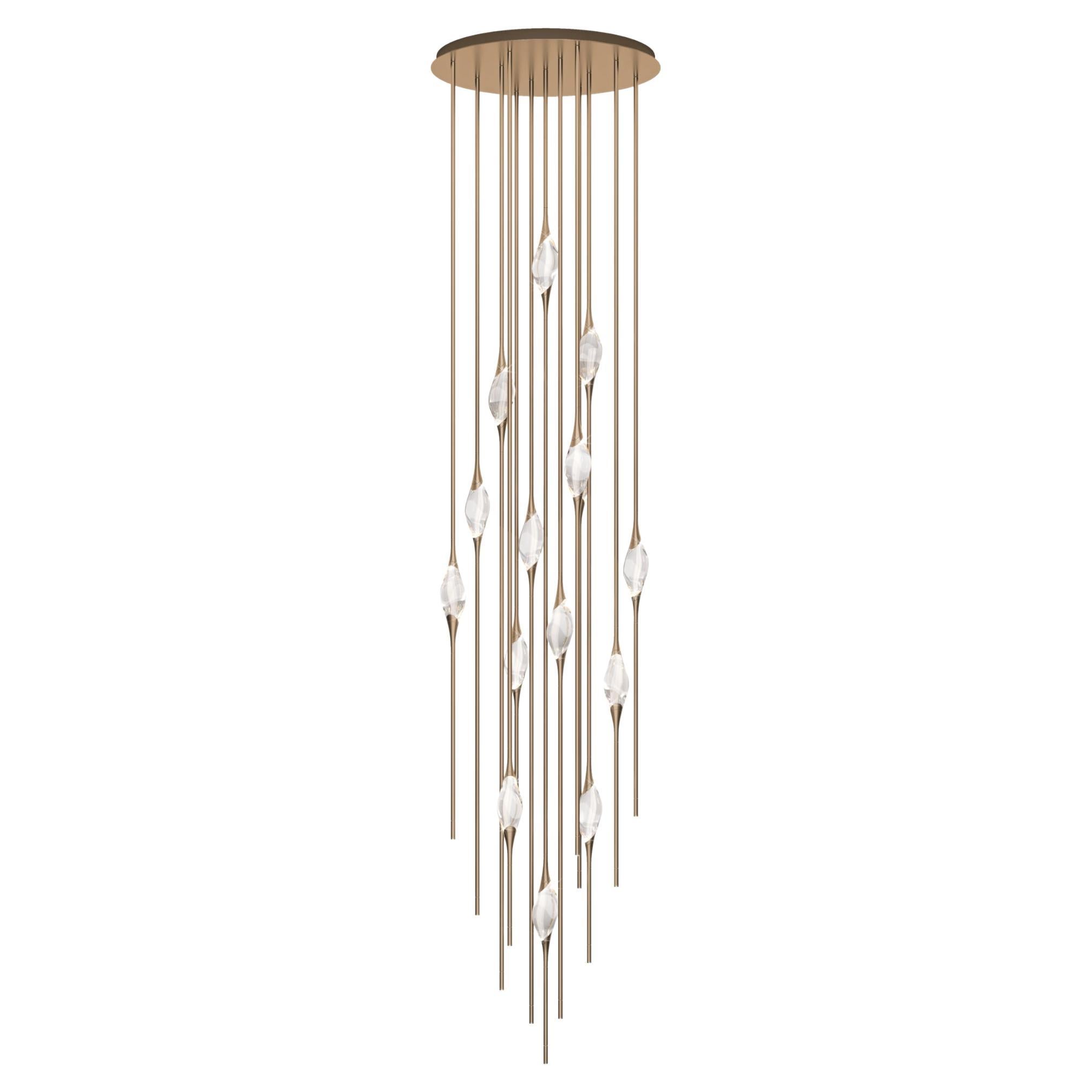 "Il Pezzo 12 Cluster Chandelier" - height 350cm/137" - satin brass - crystal For Sale