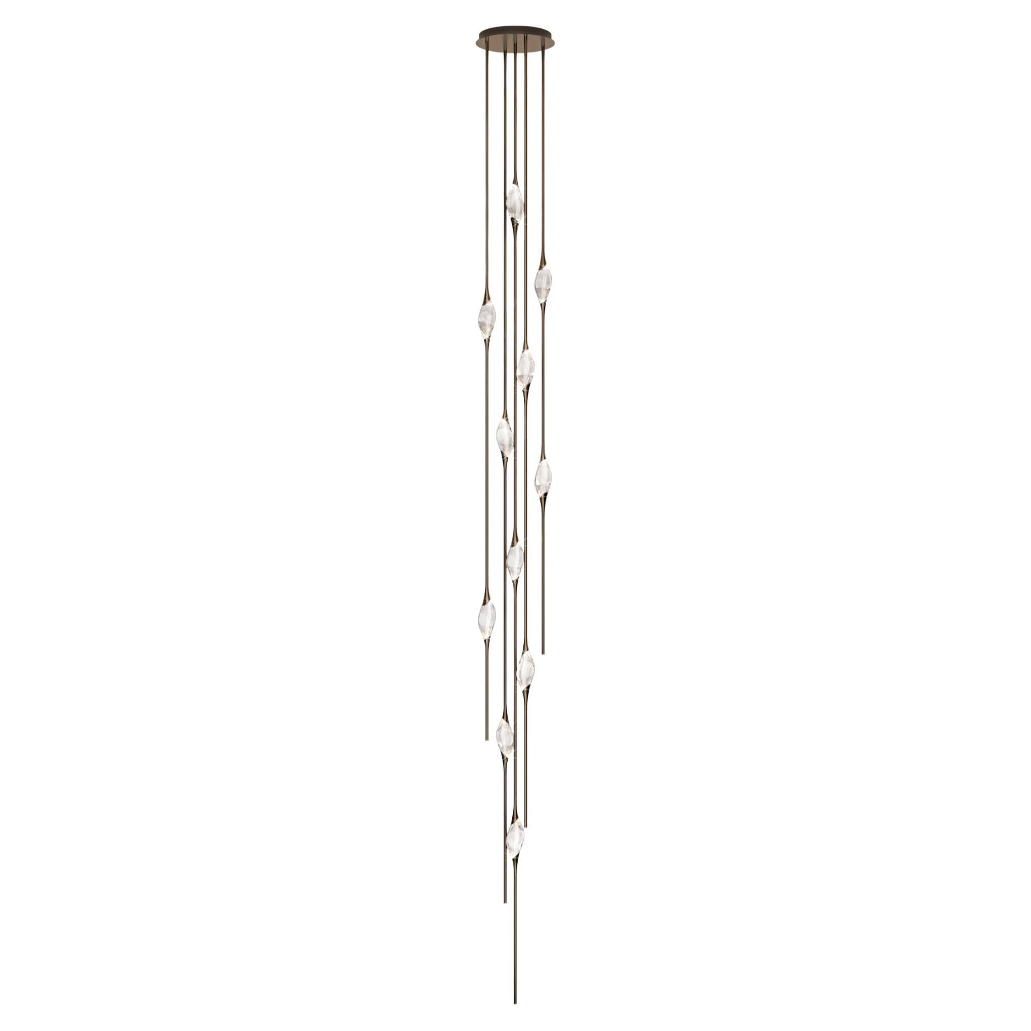 "Il Pezzo 12 Cluster Chandelier" - height 480cm/189" - bronze - crystal - LEDs For Sale