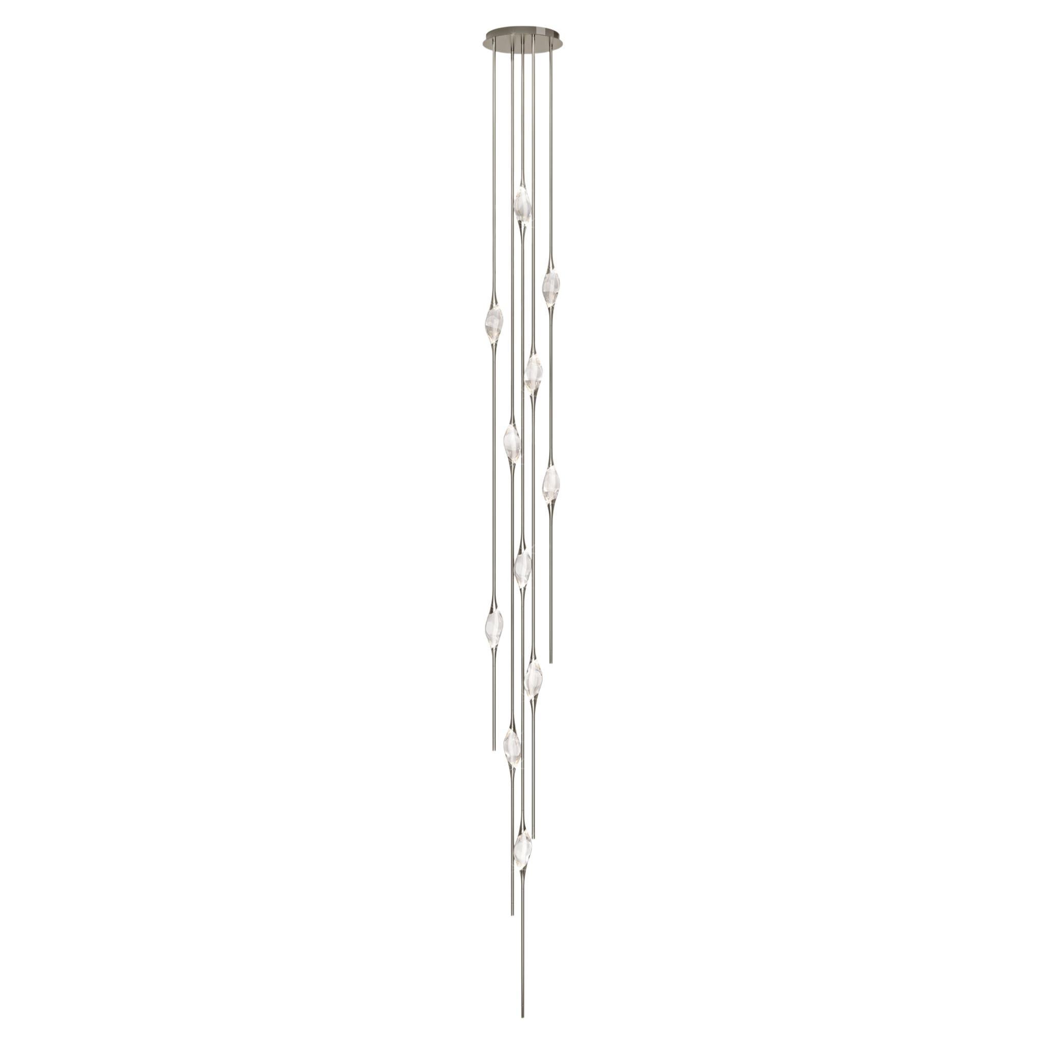 "Il Pezzo 12 Cluster Chandelier" - height 480cm/189" - nickel - crystal - LEDs For Sale