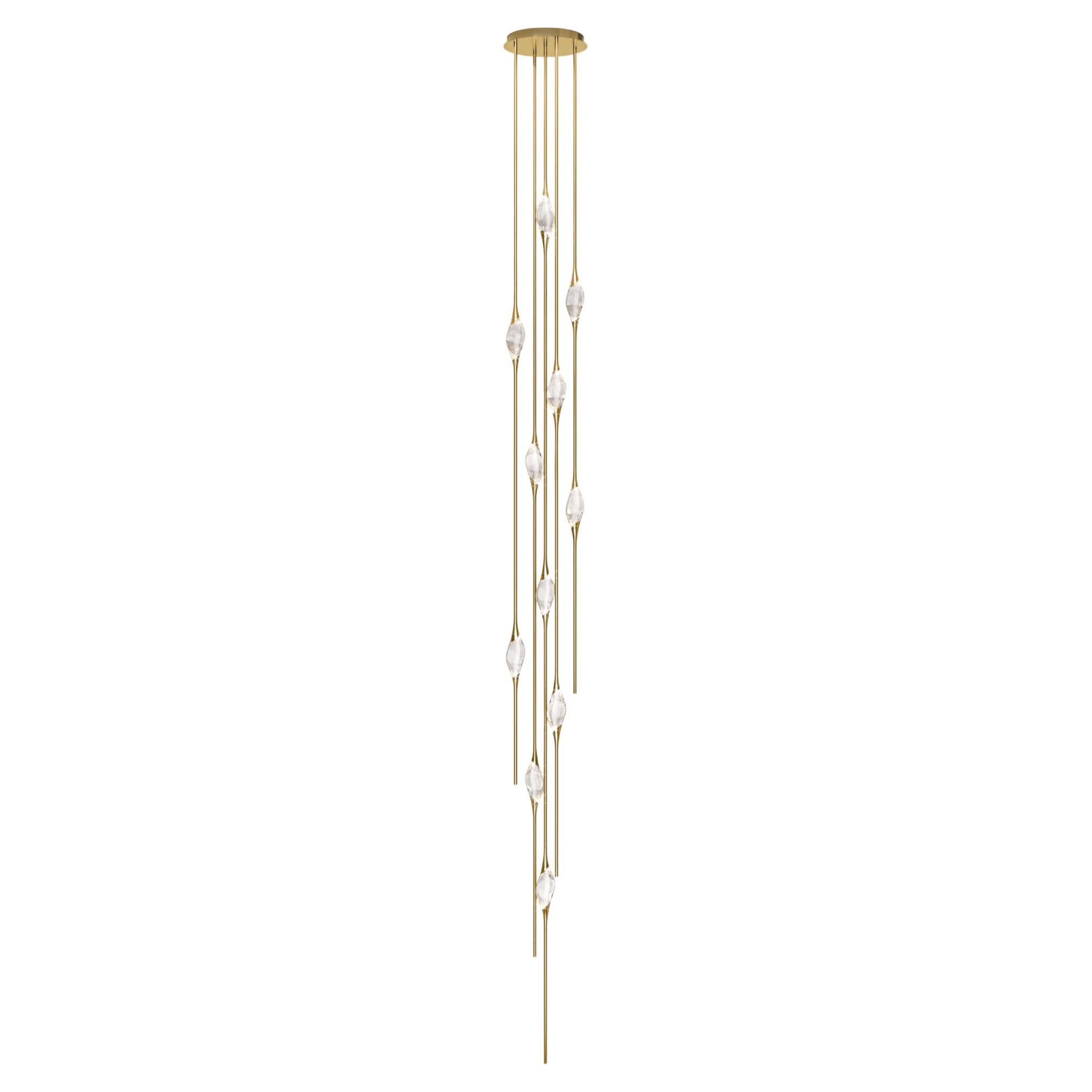 "Lampadario Il Pezzo 12 Cluster" - altezza 480cm/189" - ottone lucido - cristallo