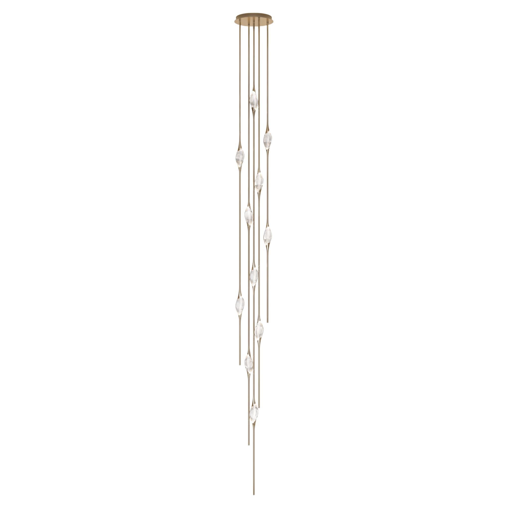 "Il Pezzo 12 Cluster Chandelier" - height 480cm/189" - satin brass - crystal For Sale