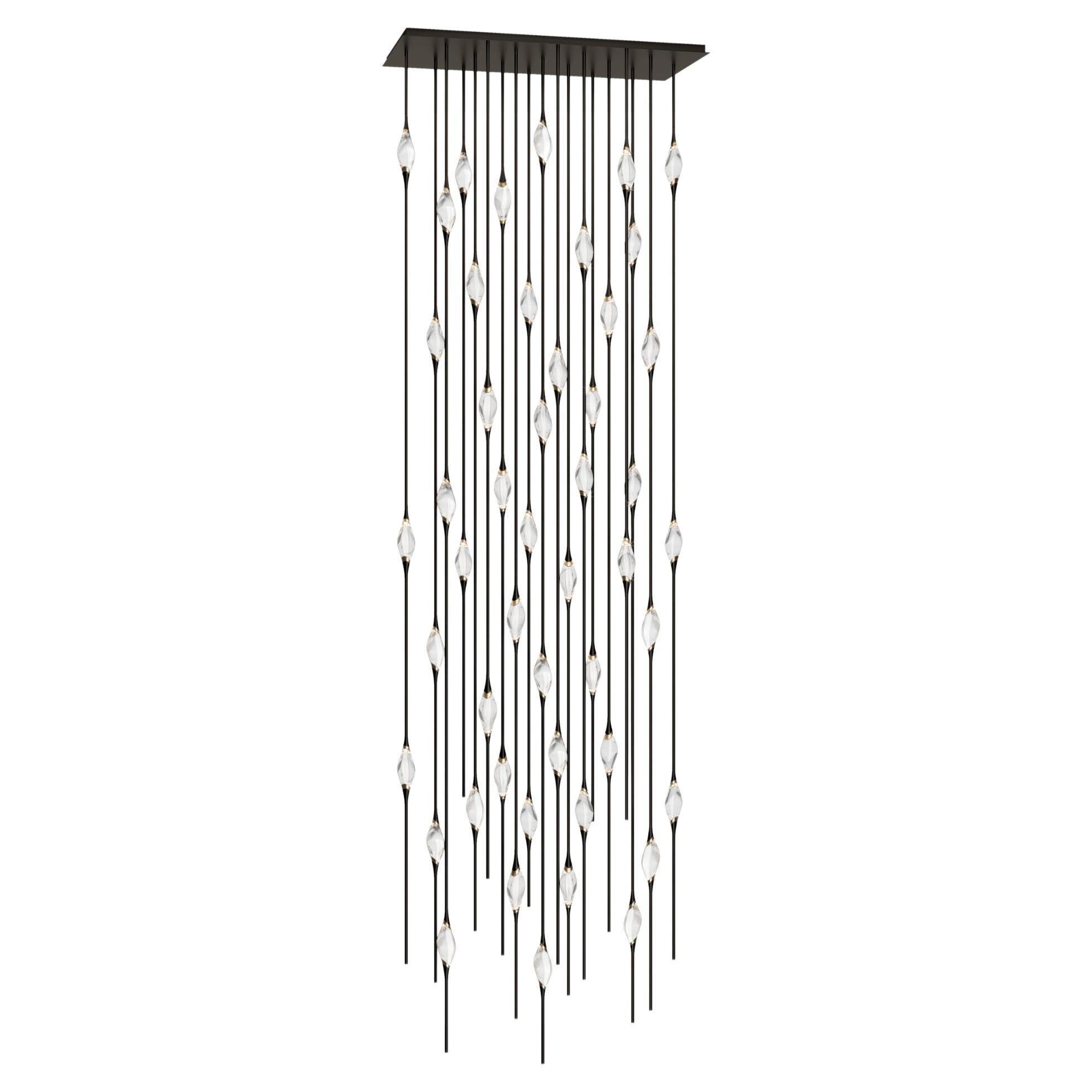 "Il Pezzo 12 Cluster Chandelier" - height 500cm/197" - black and polished brass For Sale