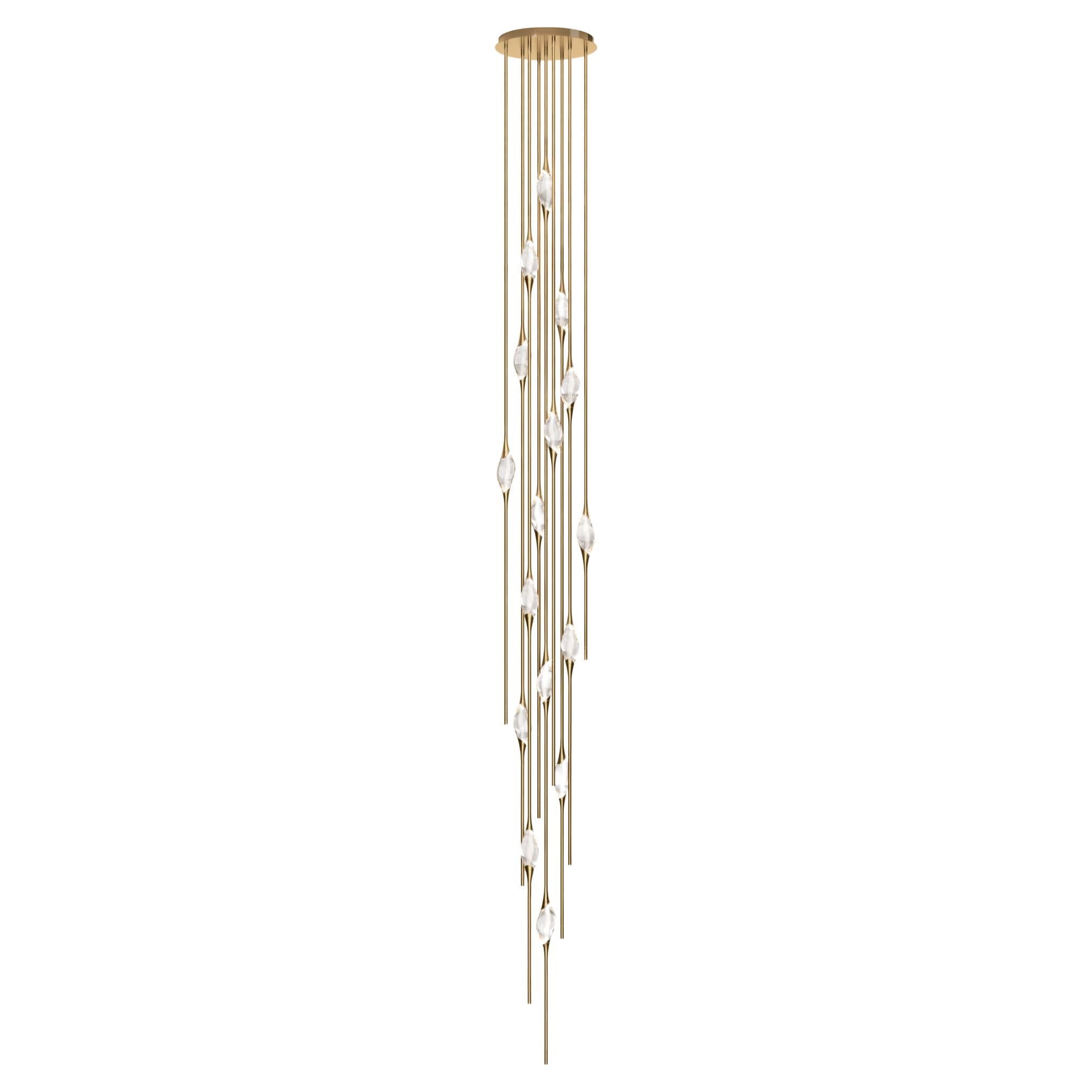 "Il Pezzo 12 Cluster Chandelier" - height 500cm/197" - polished brass - crystal For Sale