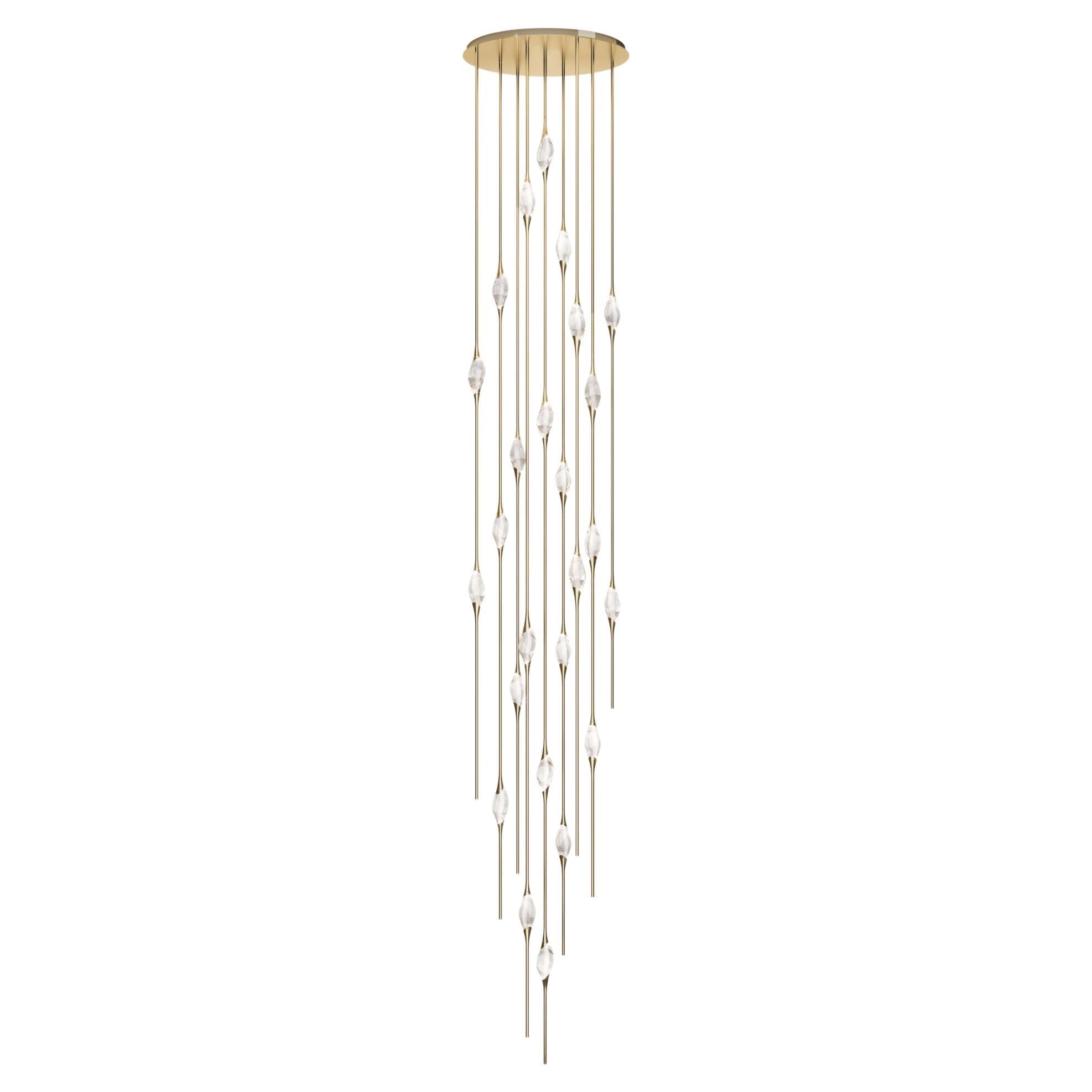 "Il Pezzo 12 Cluster Chandelier" - height 550cm/216" - polished brass - crystal For Sale