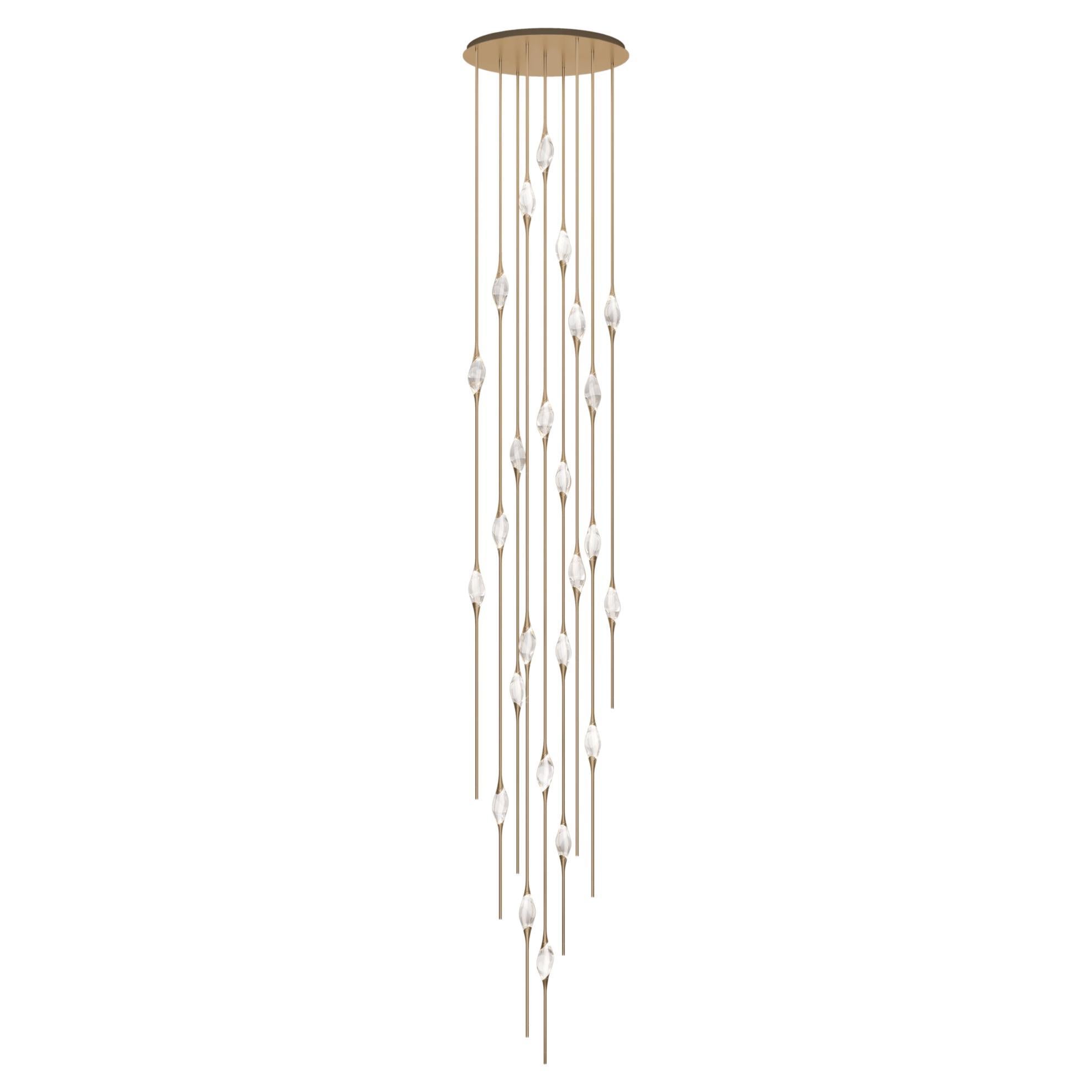 "Il Pezzo 12 Cluster Chandelier" - height 550cm/216" - satin brass - crystal For Sale