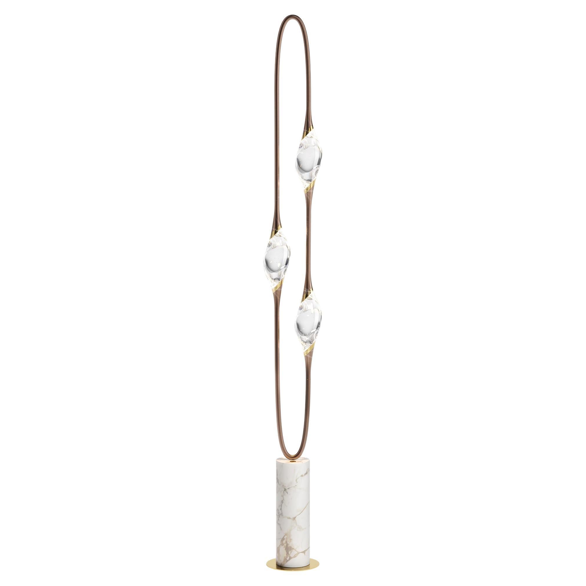 "Il Pezzo 12 Floor Lamp" - bronze - calacatta gold marble - crystals - LEDs For Sale