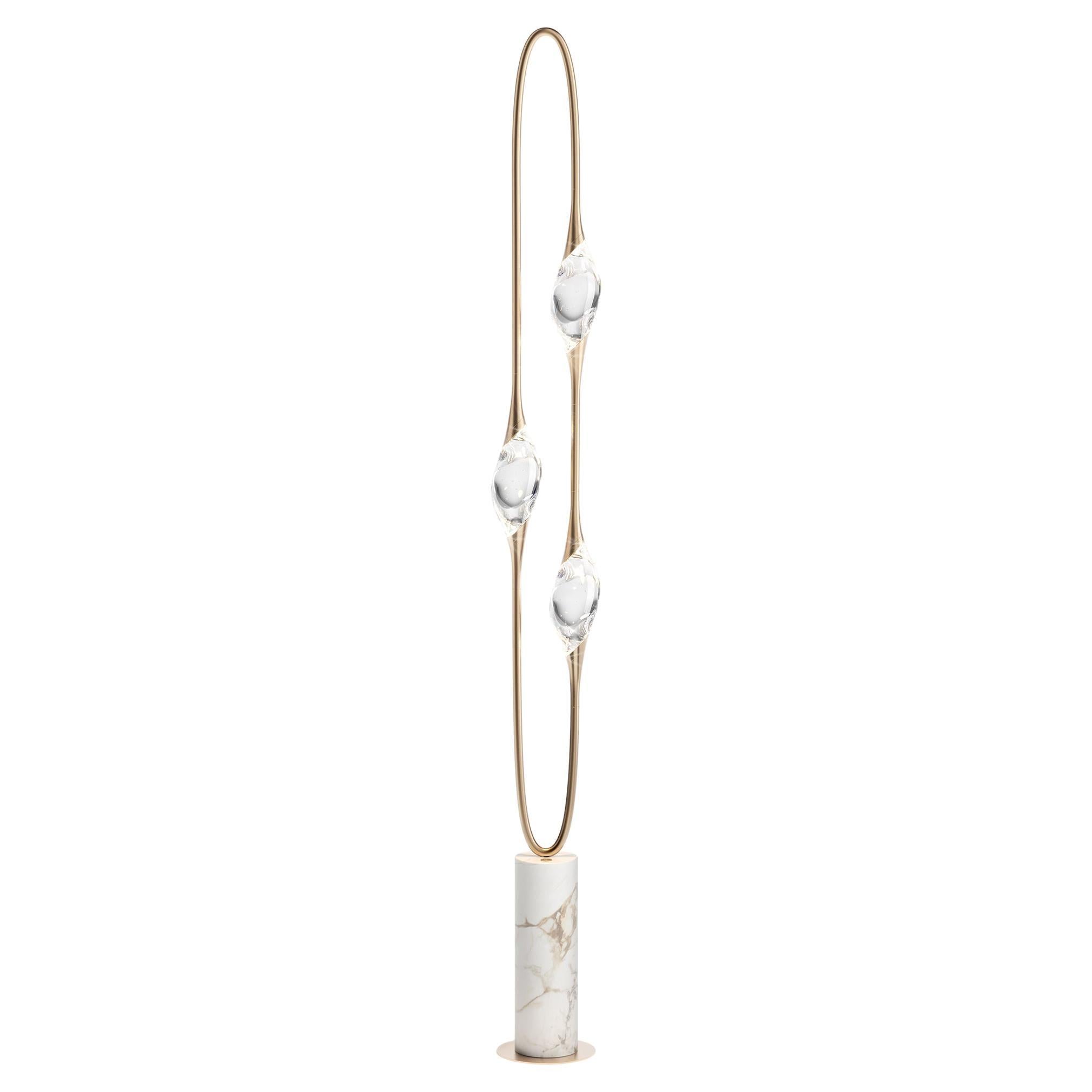 "Il Pezzo 12 Floor Lamp" - satin brass - calacatta marble - crystals - LEDs For Sale