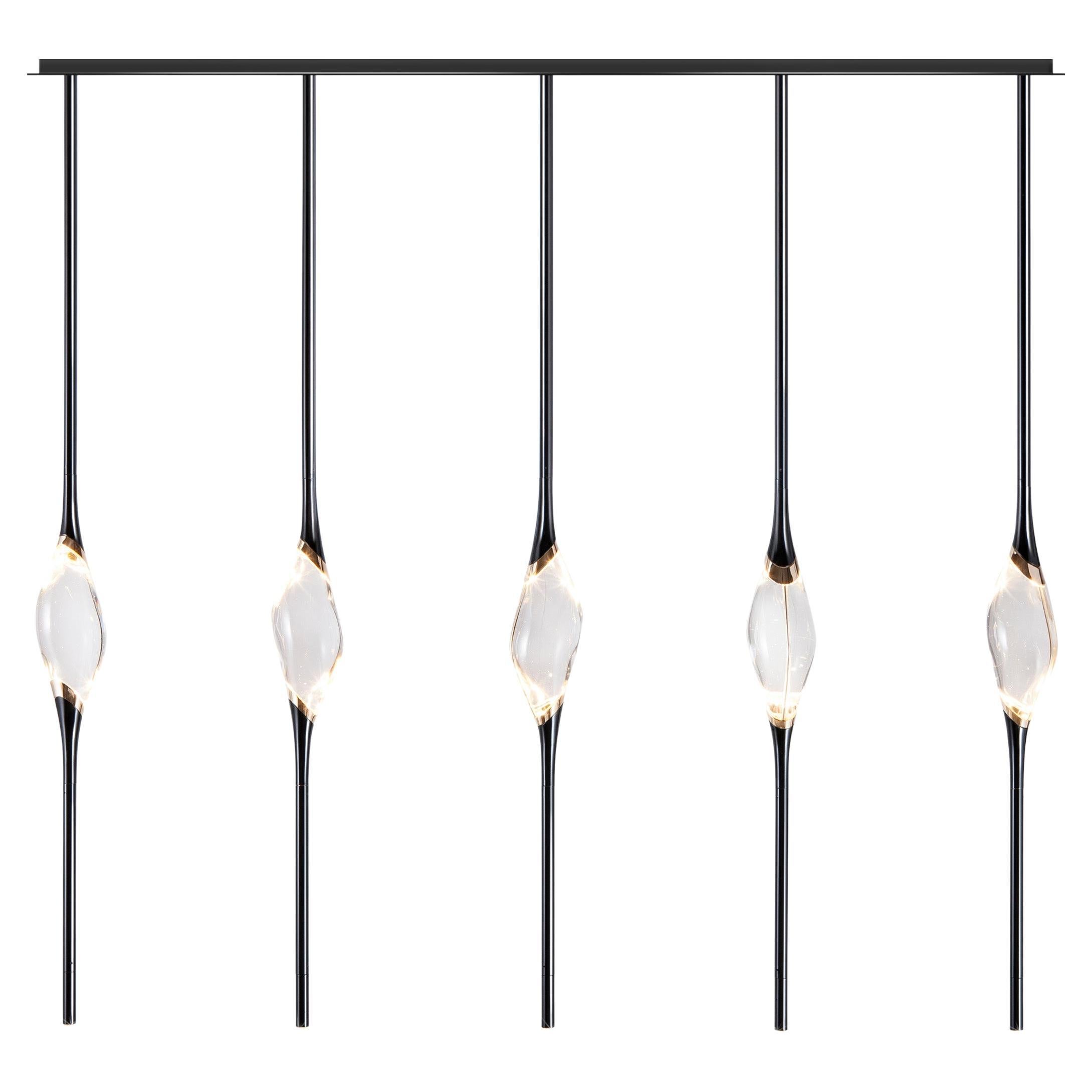 "Il Pezzo 12 Long Chandelier" - length 130cm/51.2” - black and polished brass For Sale