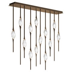 "Il Pezzo 12 Staggered Chandelier" - length 150cm/59” - bronze - crystal - LEDs
