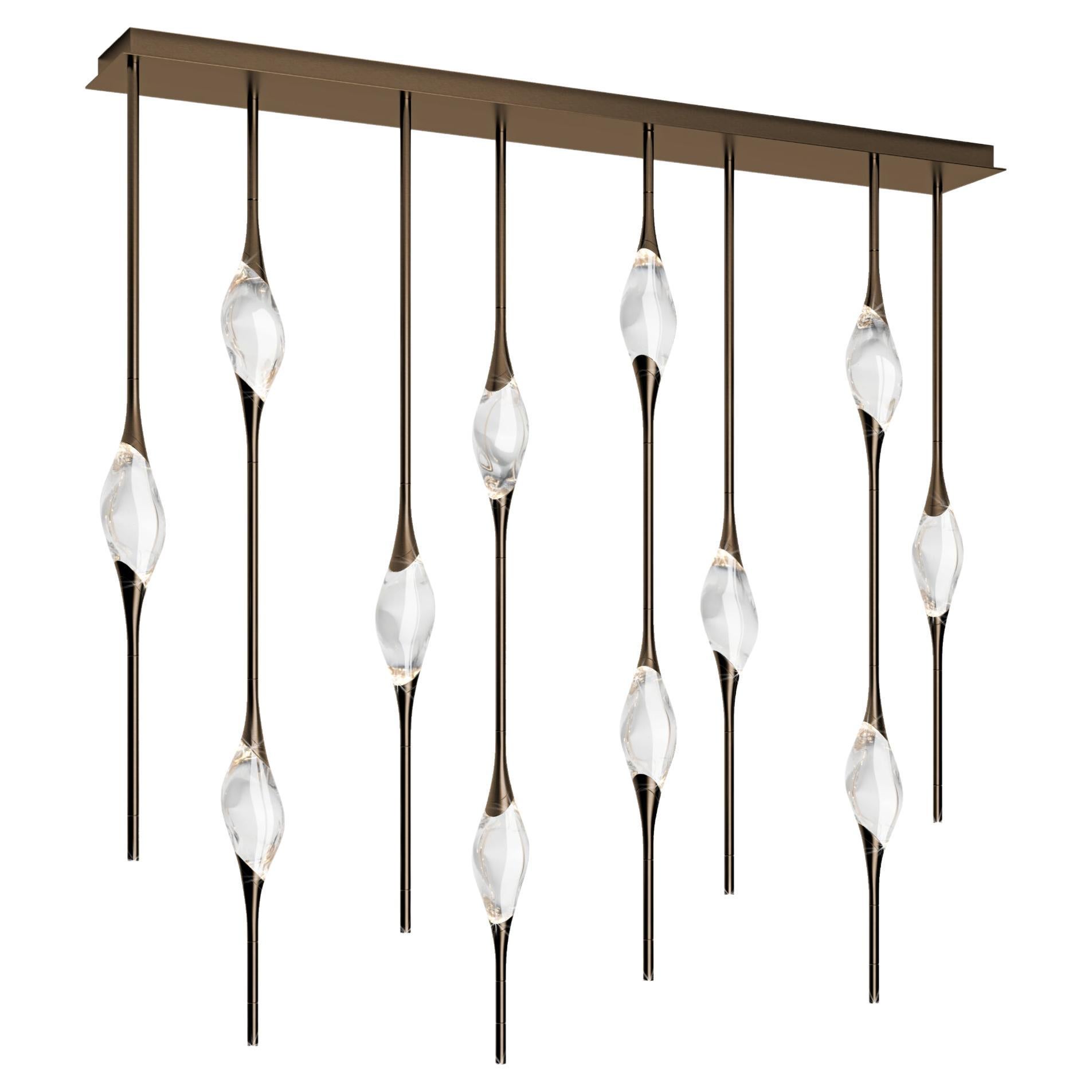 "Il Pezzo 12 Staggered Chandelier" - length 150cm/59” - bronze - crystal - LEDs