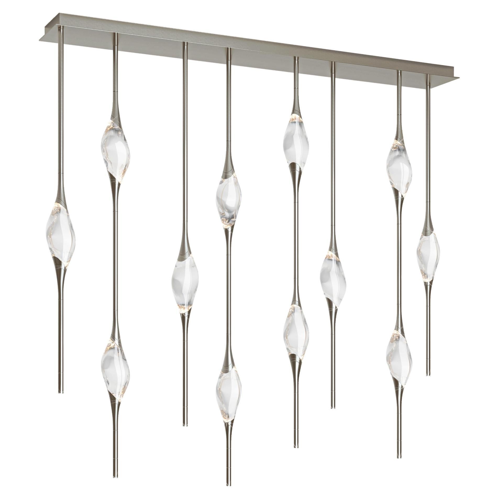 "Il Pezzo 12 Staggered Chandelier" - length 150cm/59” - nickel - crystal - LEDs For Sale