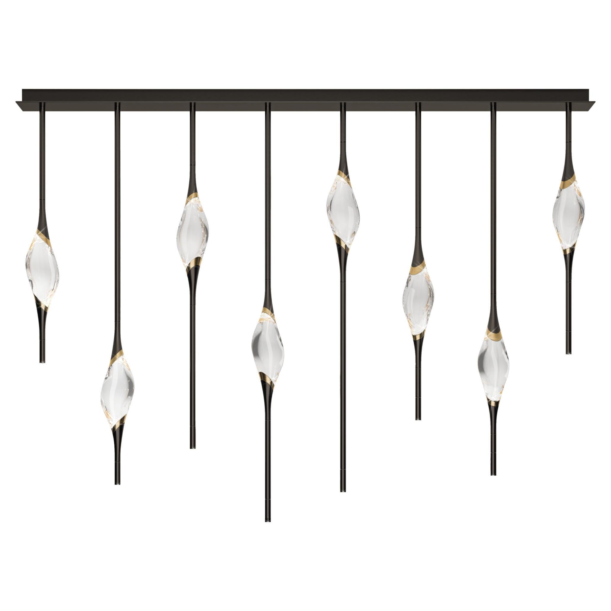 "Il Pezzo 12 Staggered Chandelier" - length 160cm/63” - black and polished brass For Sale
