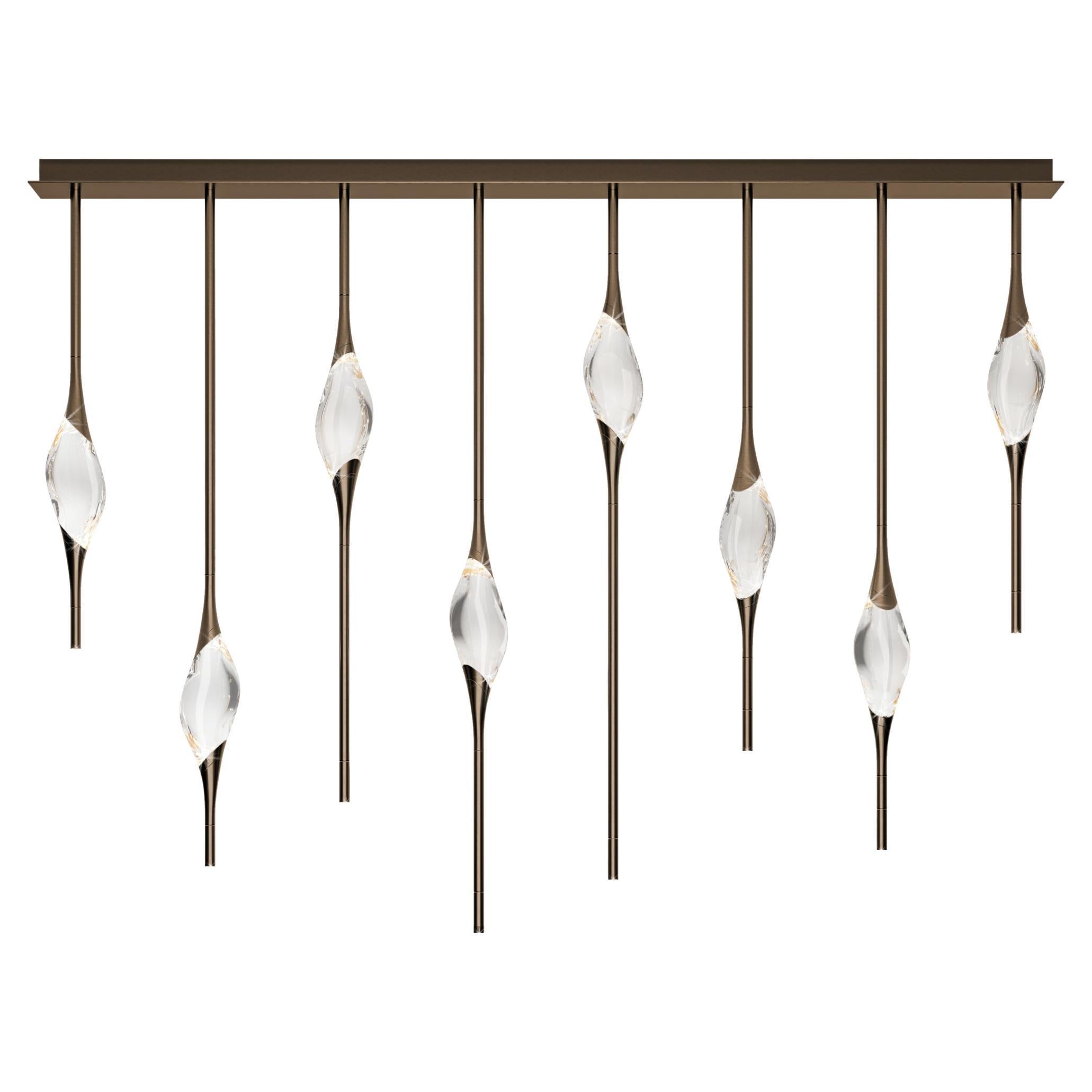 "Il Pezzo 12 Staggered Chandelier" - length 160cm/63” - bronze - crystal - LEDs For Sale