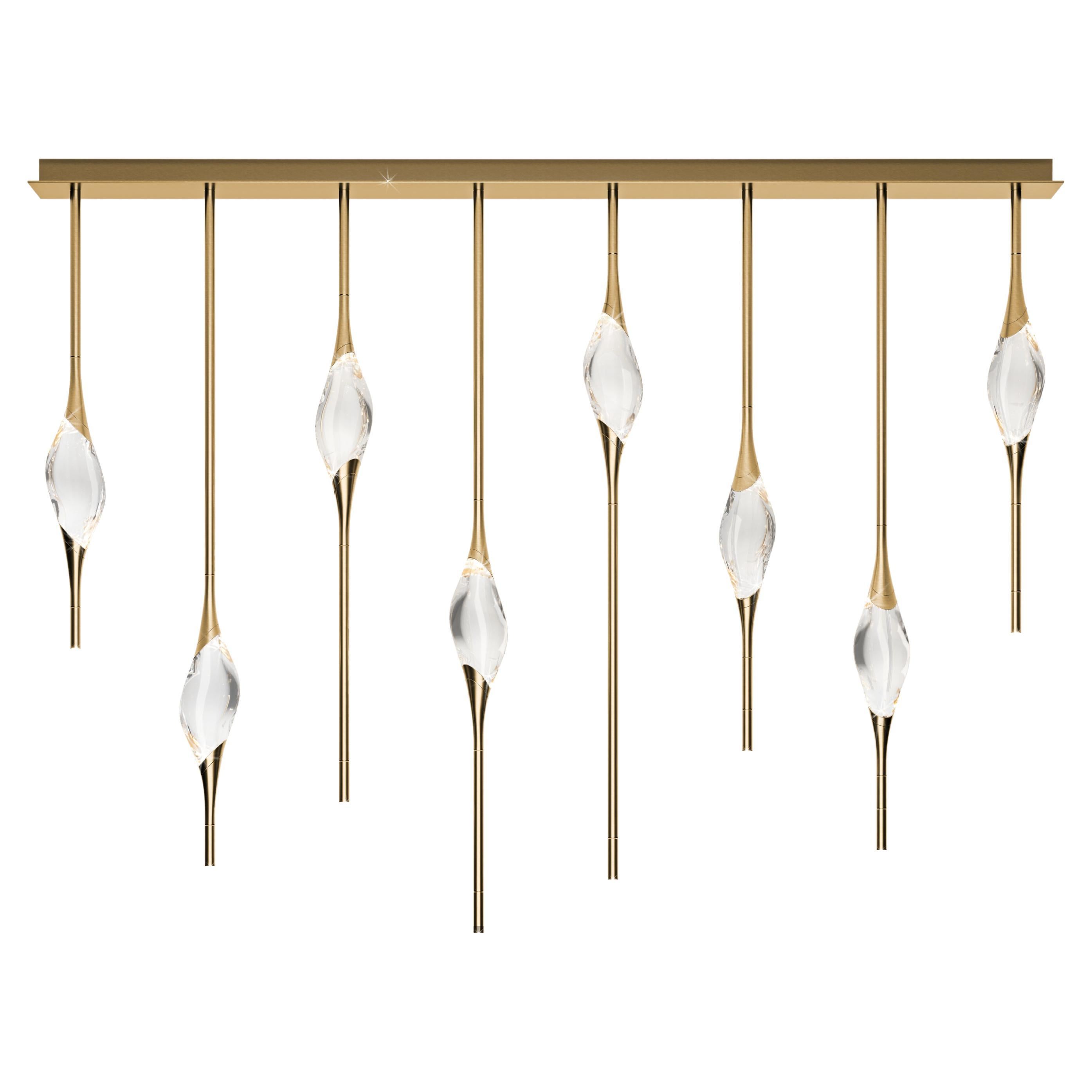 "Il Pezzo 12 Staggered Chandelier" - length 160cm/63” - polished brass - crystal For Sale
