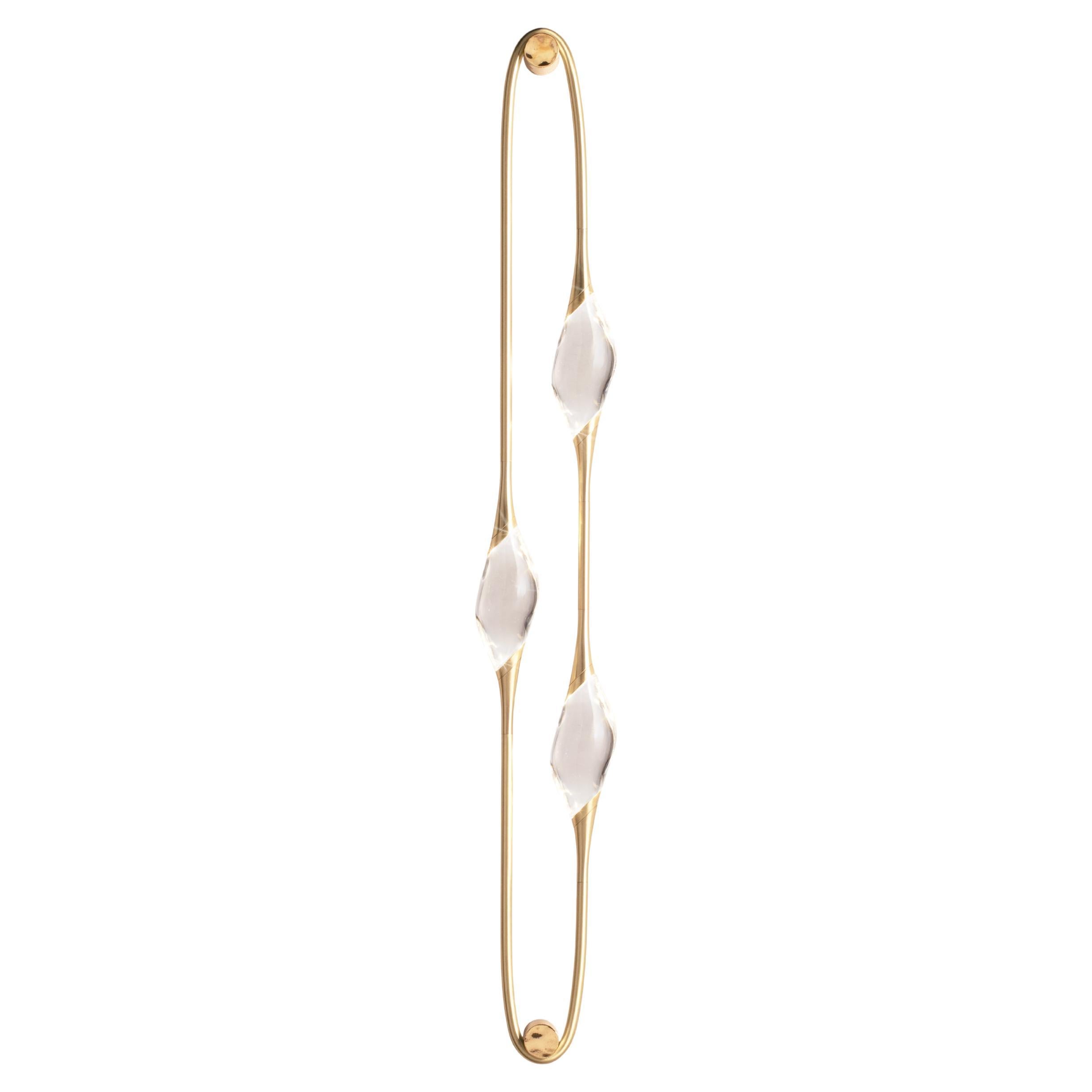 "Il Pezzo 12 Wall Sconce" - three crystals - satin brass finish For Sale