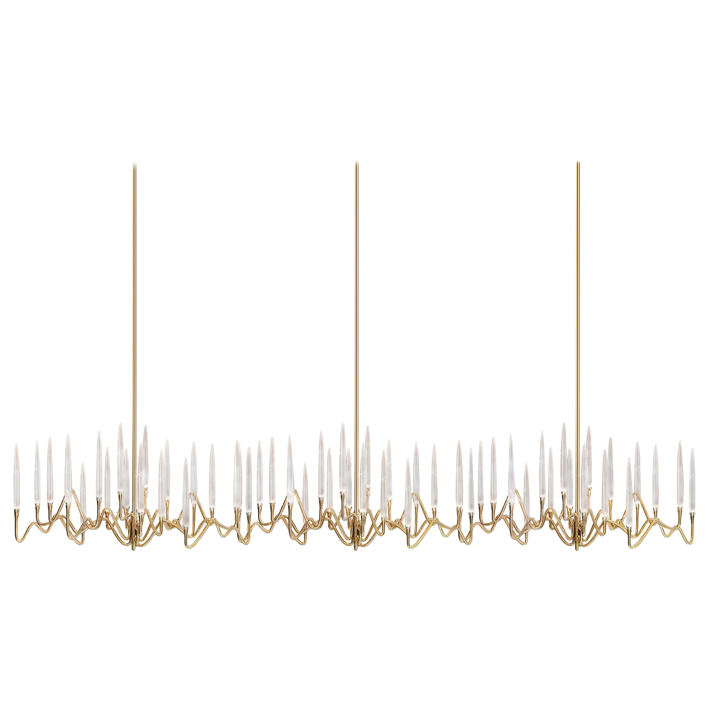 "Il Pezzo 3 Endless Chandelier"- length 285cm/112” - polished brass - crystal For Sale