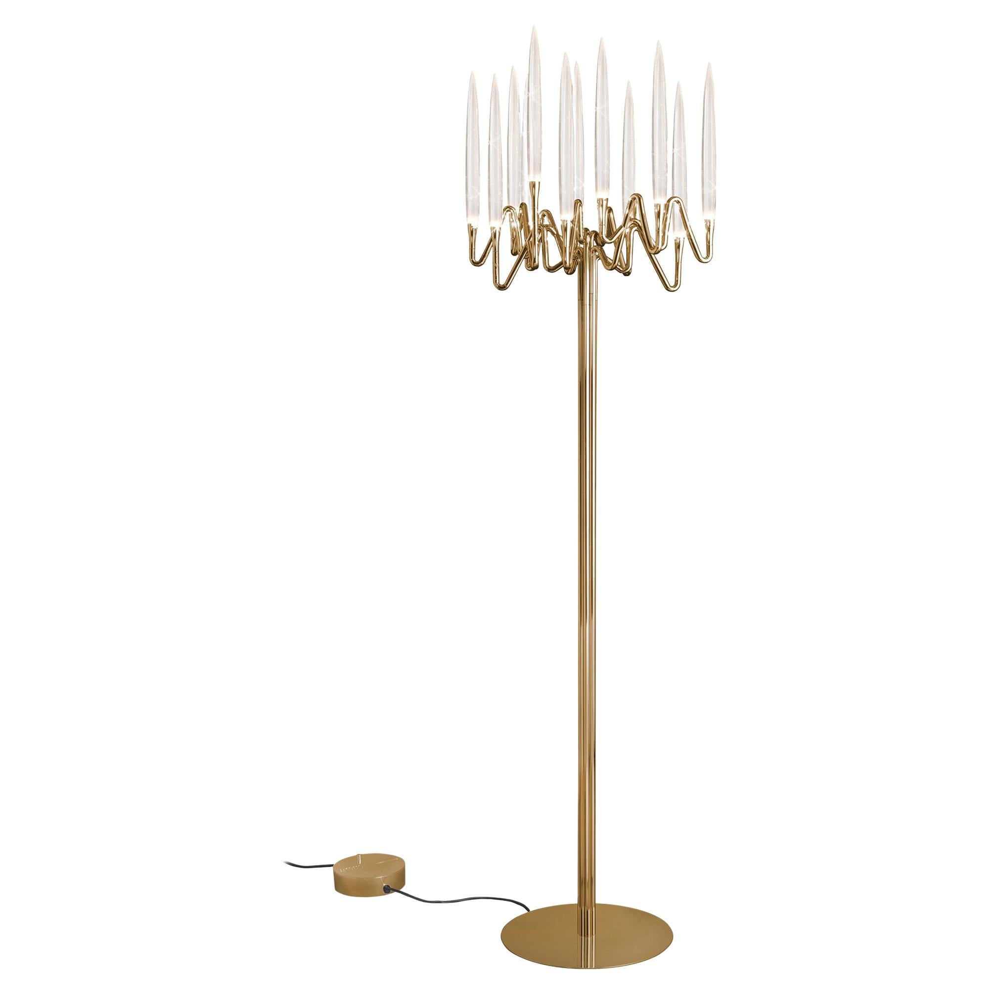 "Il Pezzo 3 Floor Lamp" - polished brass - crystal - LEDs For Sale