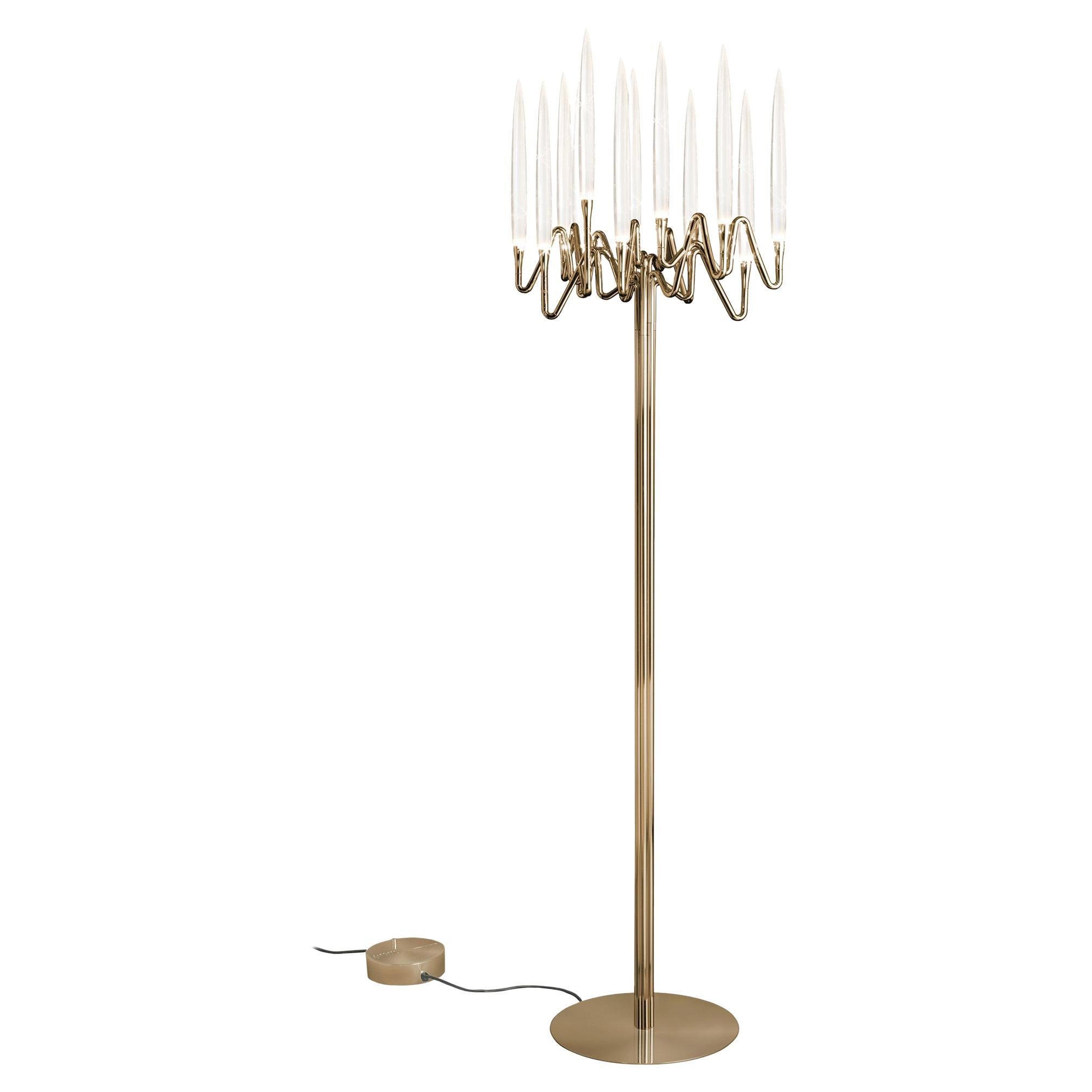 "Il Pezzo 3 Floor Lamp" - satin brass - crystal - LEDs For Sale