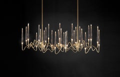 Il Pezzo 3 "Long Chandelier" Crystal with a Handmade Forged Gold Brass Structure