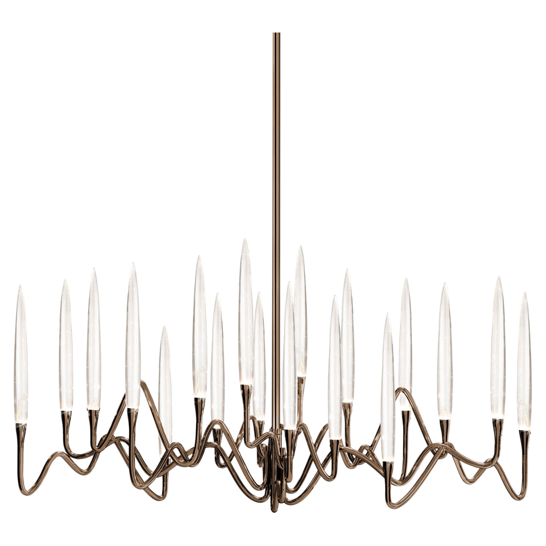 "Il Pezzo 3 Long Chandelier" - length 103cm/40.5” - bronze - crystal - LEDs For Sale