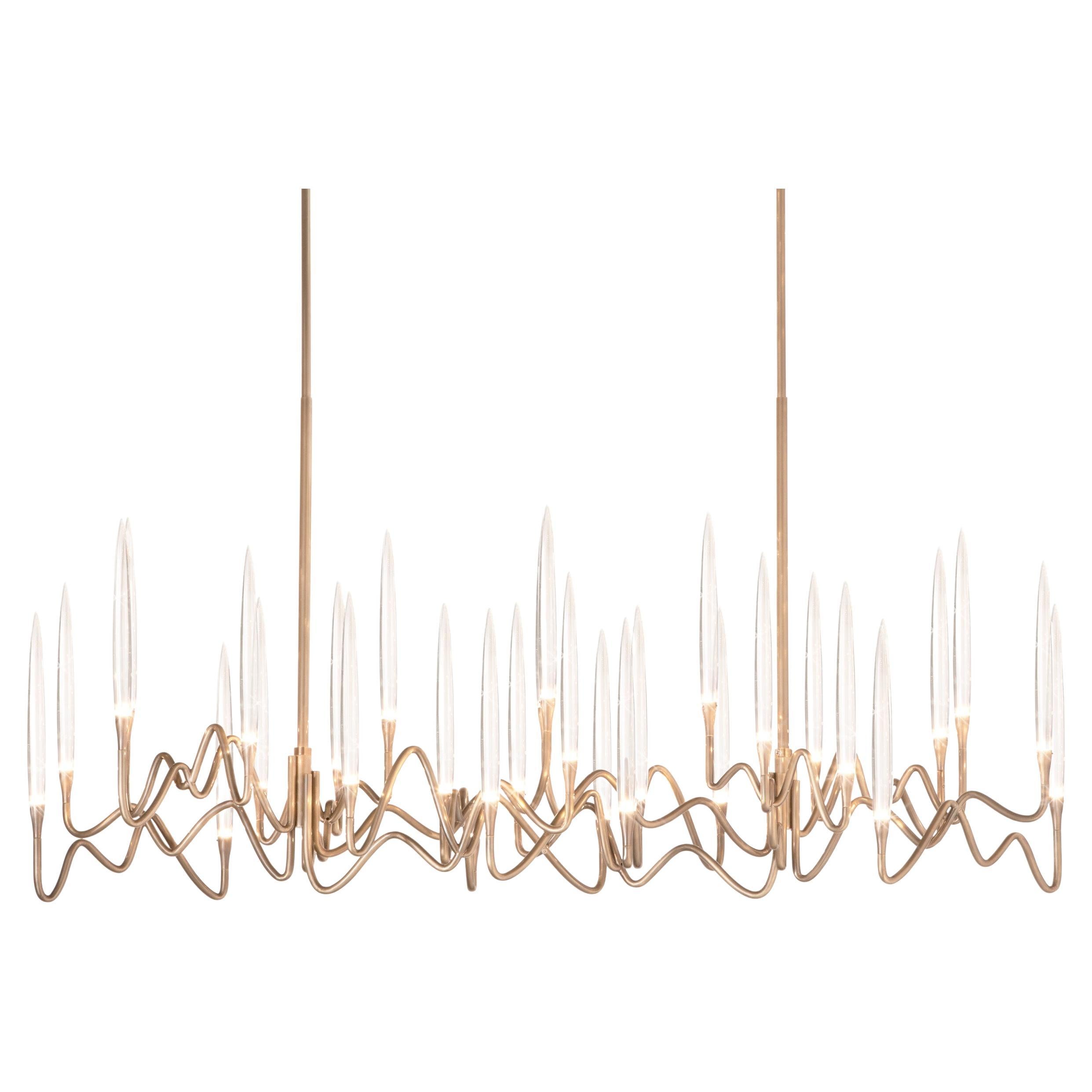 "Il Pezzo 3 Long Chandelier" - length 150cm/59” - satin brass - crystal - LEDs