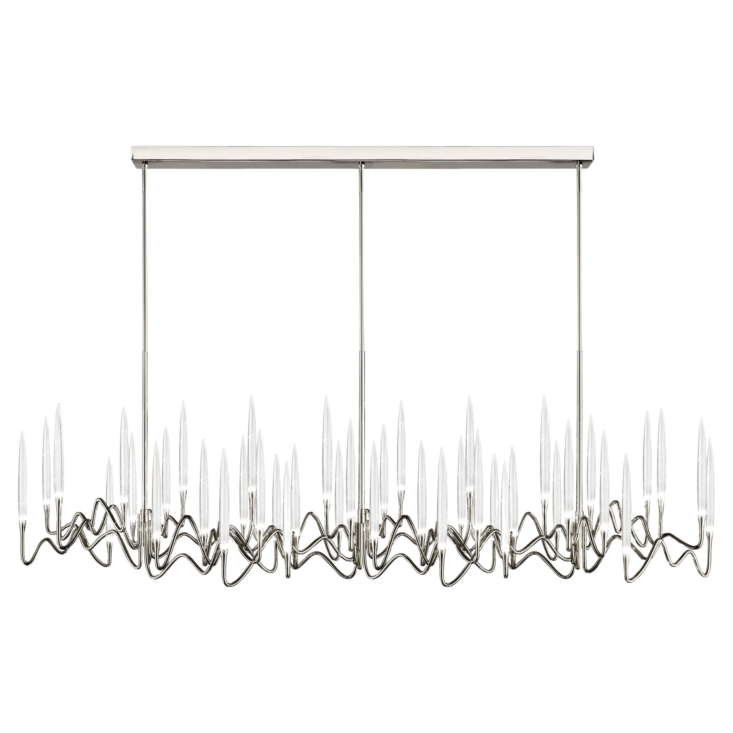 "Il Pezzo 3 Long Chandelier" - length 200cm/78.7” - nickel - crystal - LEDs For Sale