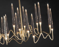"Il Pezzo 3 Long Chandelier" - length 200cm/78.7” - satin brass - crystal - LEDs