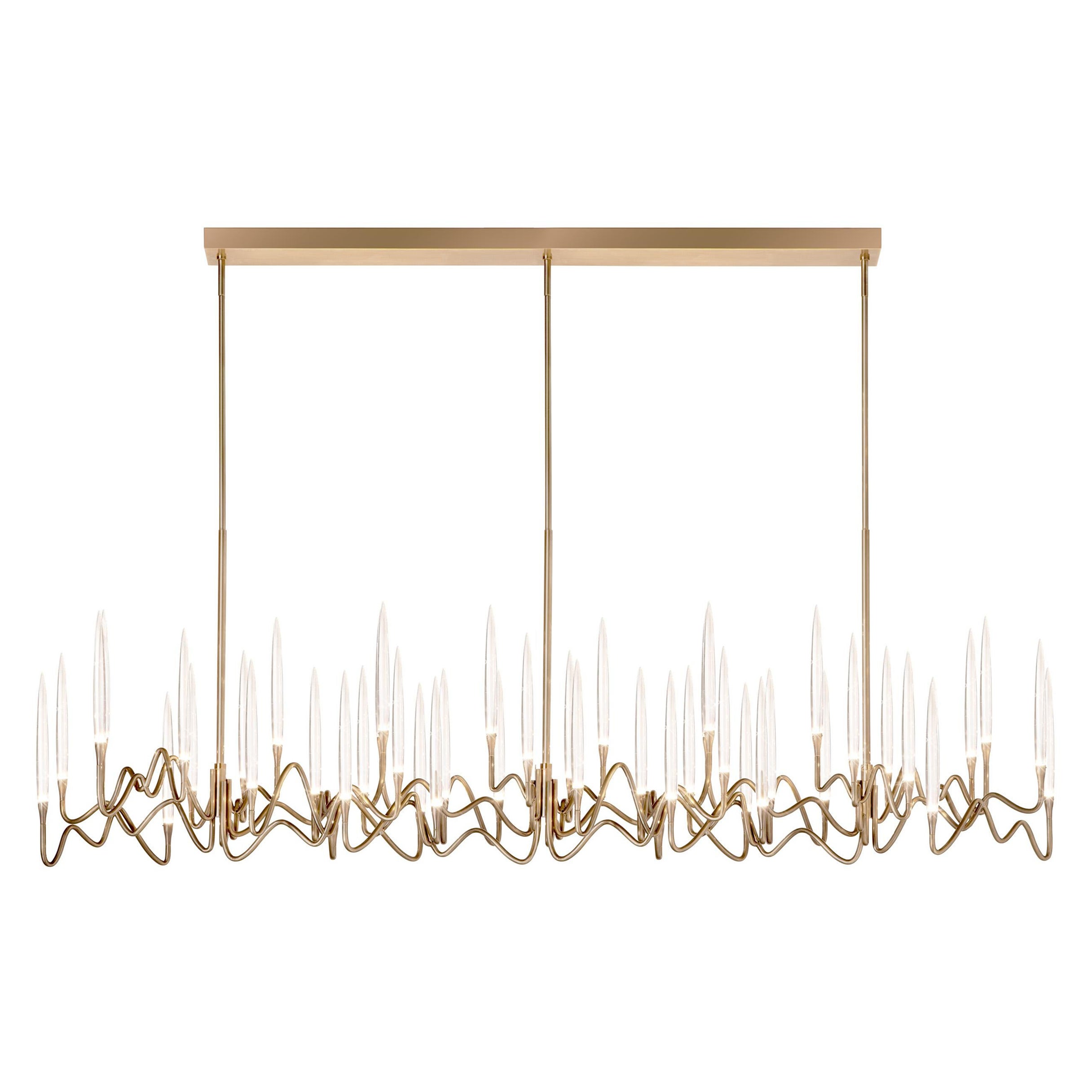 "Il Pezzo 3 Long Chandelier" - longitud 200cm/78.7" - latón satinado - cristal - LEDs