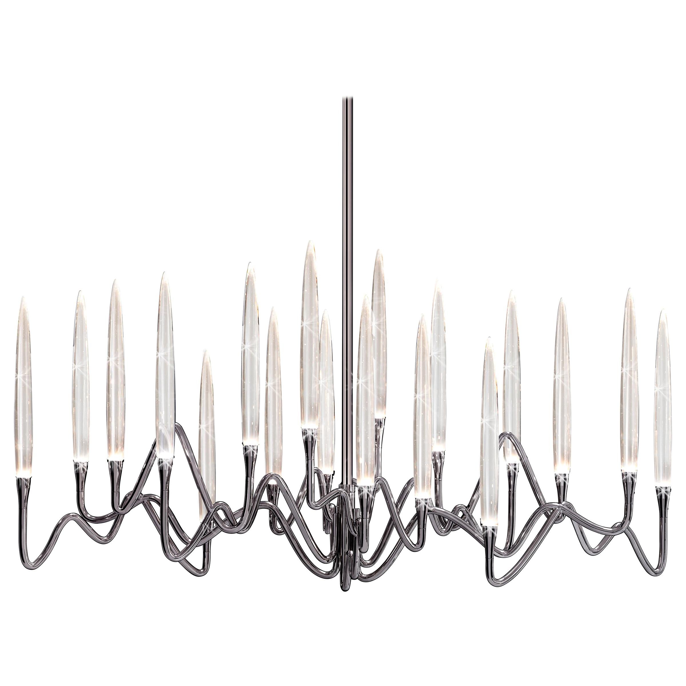 "Il Pezzo 3 Long Chandelier" Small Size in Black Nickel Finish Made in Italy