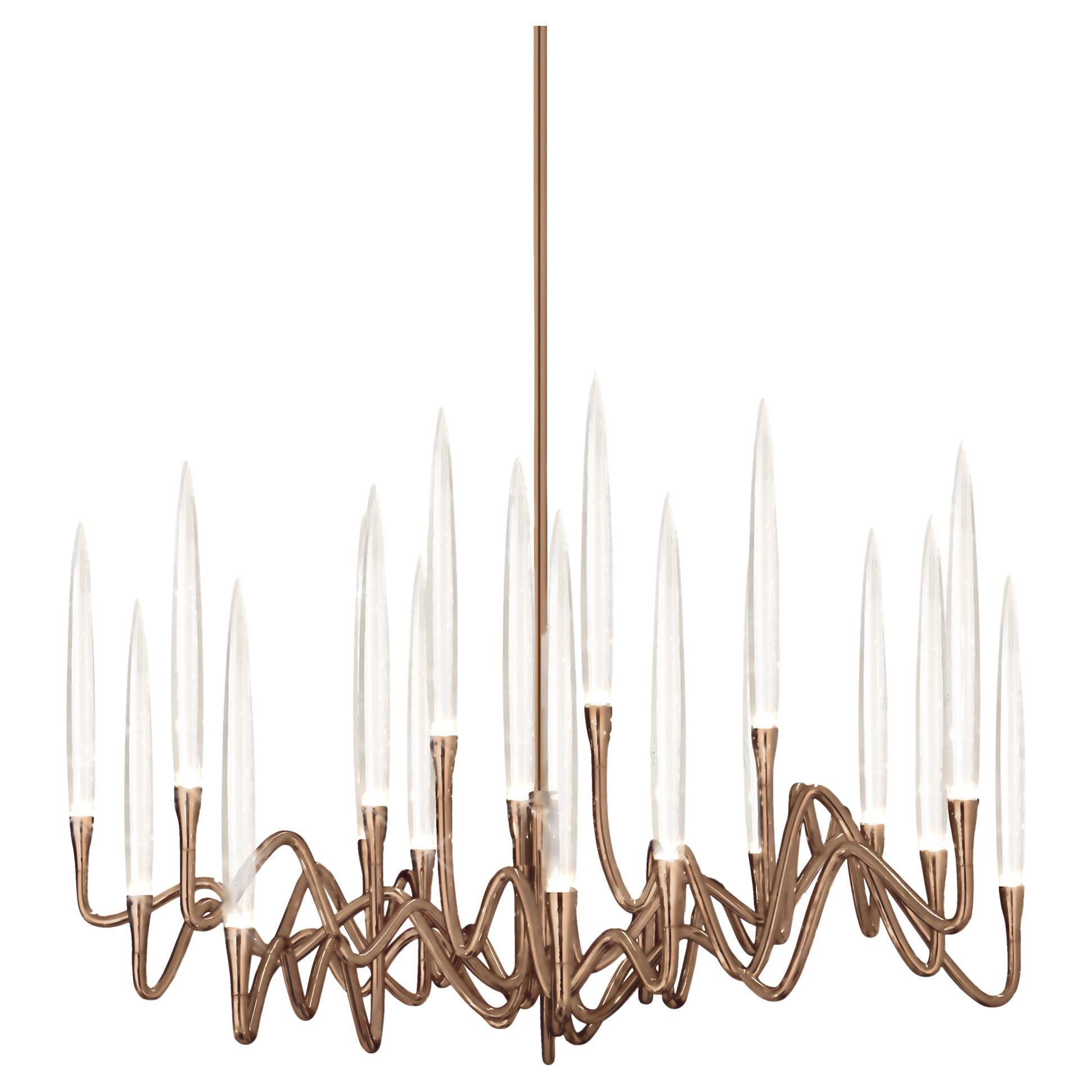 "Il Pezzo 3 Round Chandelier" - diameter 85cm/33.4" - bronze - crystal - LEDs en vente