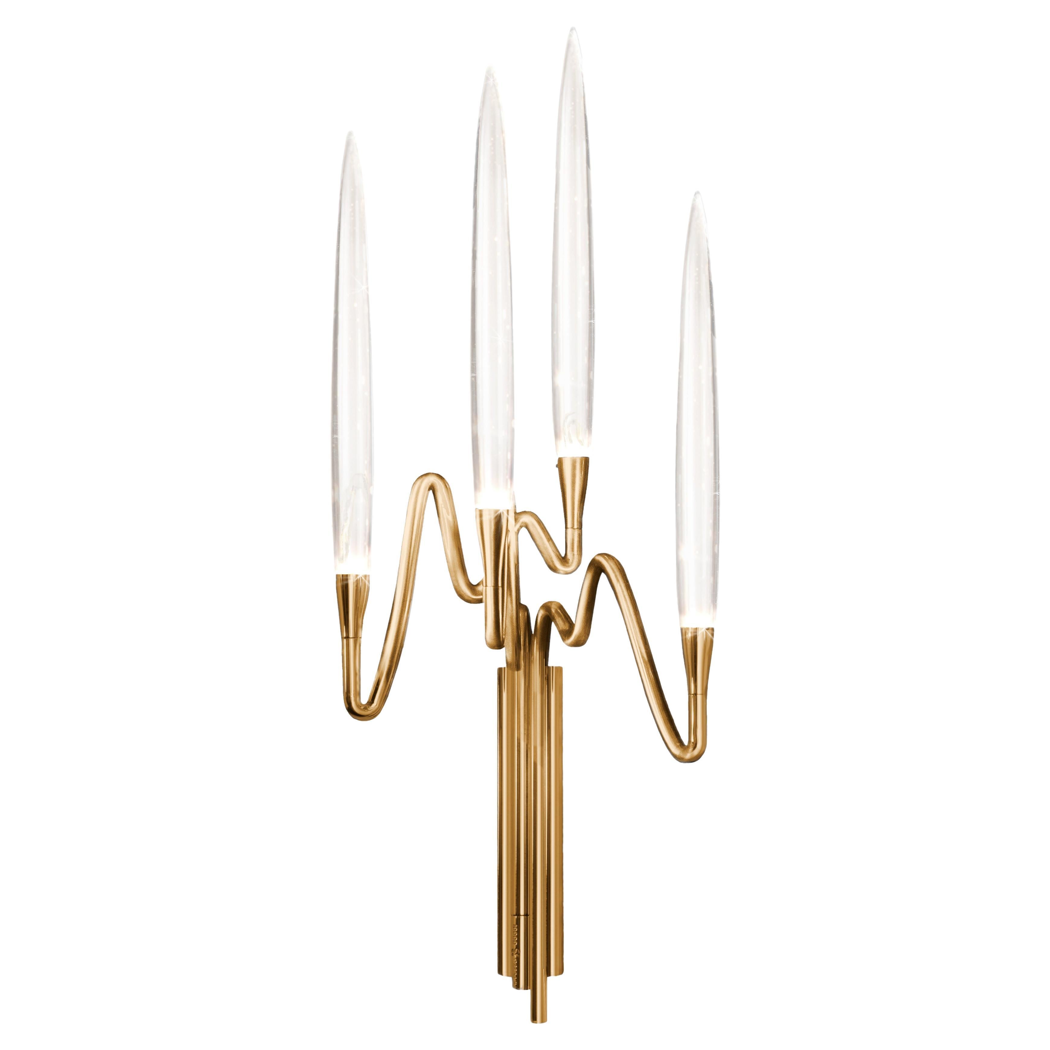 "Il Pezzo 3 Wall Sconce" - width 27cm/10.3" - polished brass - crystal - LEDs For Sale