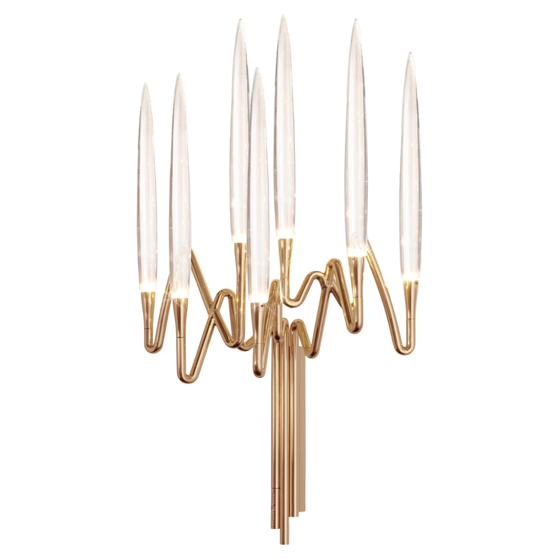 "Il Pezzo 3 Wall Sconce" - width 39cm/15.3" - satin brass - crystal - LEDs For Sale