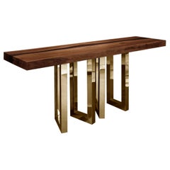 "Il Pezzo 6 Console" Solid Walnut and Ash Top with Gold Base Made in Italy