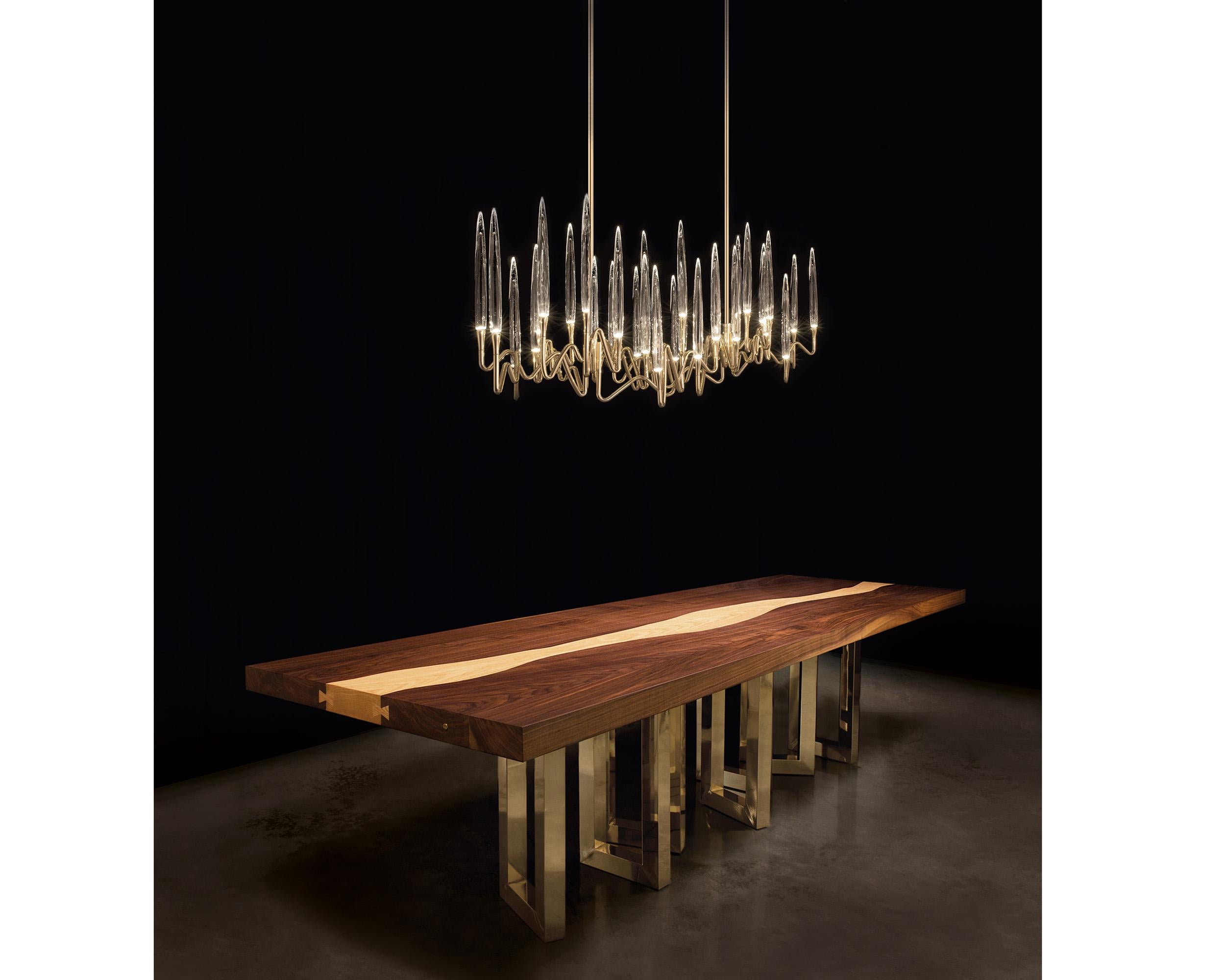 „Il Pezzo 6 Langer Tisch“ Länge 300 cm/118 - massives Nussbaum und Eschenholz - Sockel aus Nickel im Angebot 5