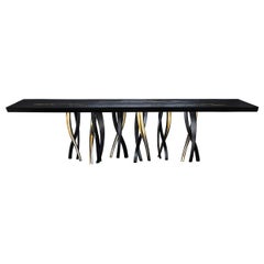 "Il Pezzo 8 Black Table" dining table in ebonized wood - black and gold base