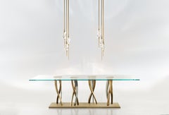"Il Pezzo 8 Glass Table" glass top - bronze, satin brass, nickel, casting base