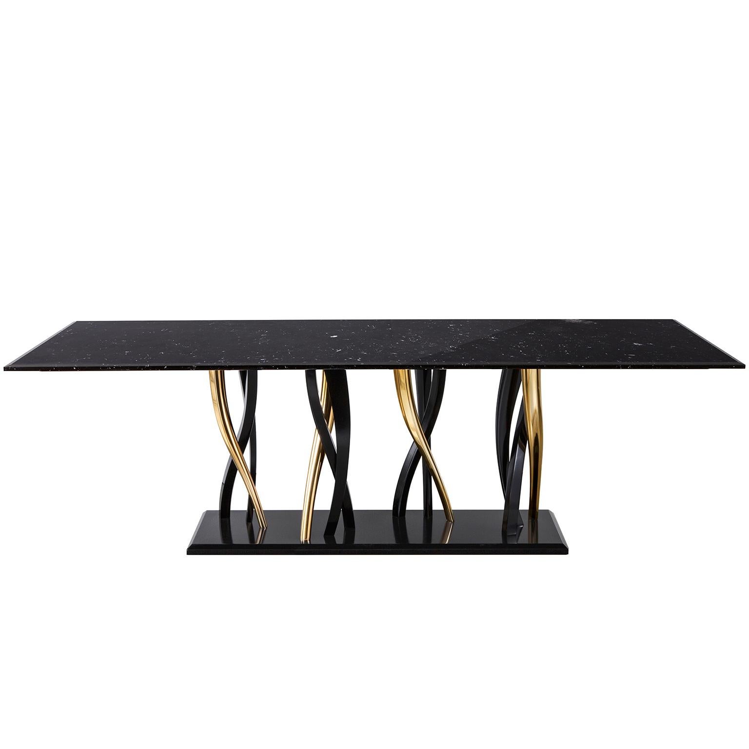 "Il Pezzo 8 Marble Table" dining table in Marquinia marble - black and gold base For Sale