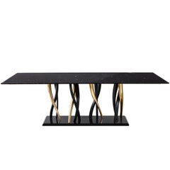 Antique "Il Pezzo 8 Marble Table" dining table in Marquinia marble - black and gold base