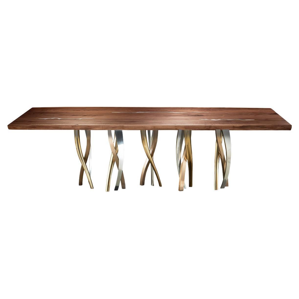 "Il Pezzo 8 Table" dining table with live edge solid walnut top - casting base For Sale