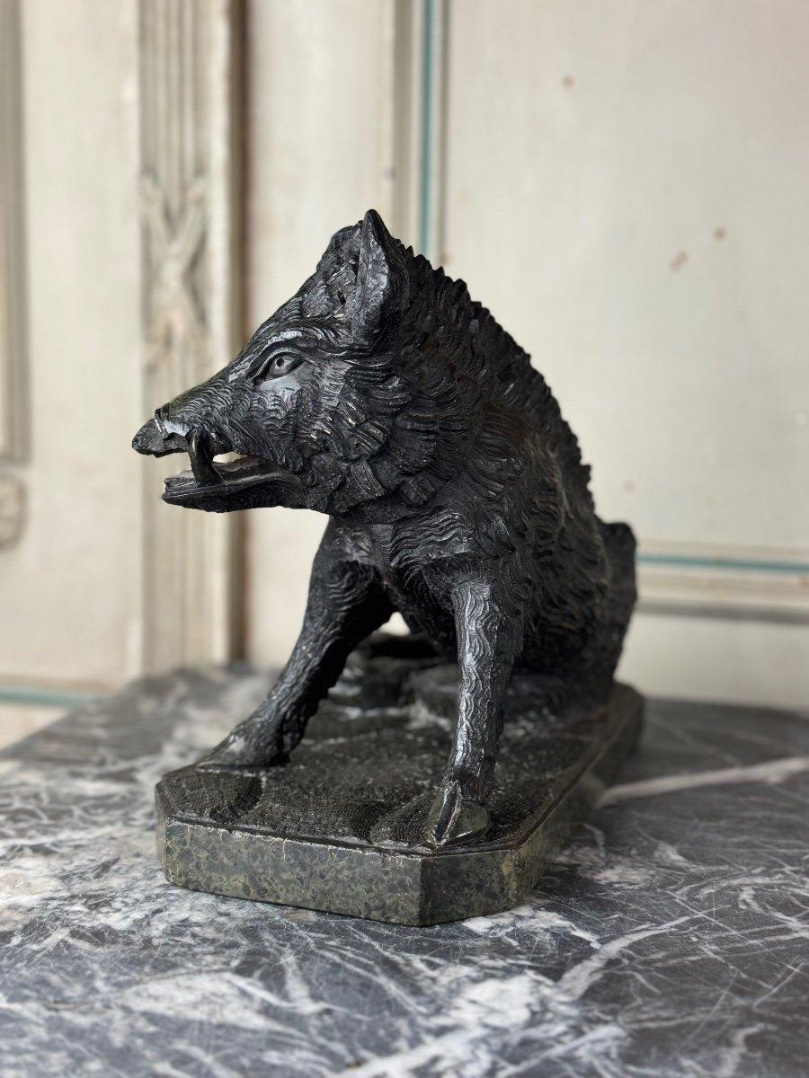 Il Porcelino d'après Pietro Tacca, sculpture en marbre serpentin vert, Italie, XIXe siècle