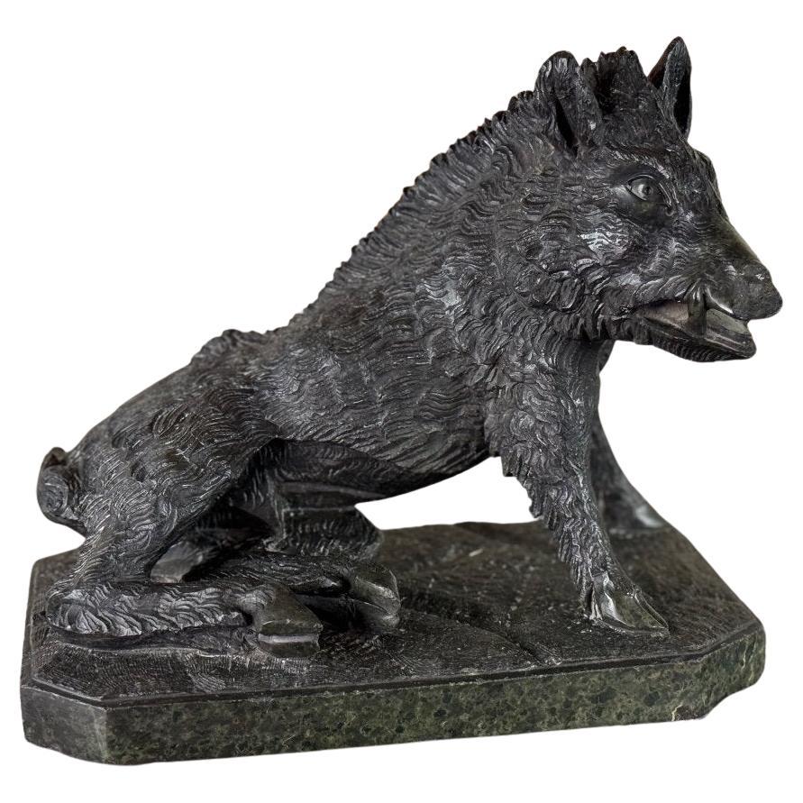 Il Porcelino dopo Pietro Tacca, scultura in marmo serpentino verde, Italia 19° secolo