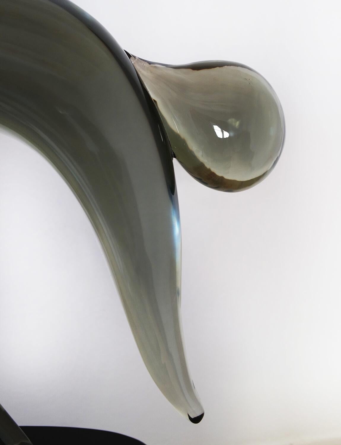 Hand-Crafted Hand-blown Murano Glass Grey Sculpture Signed by Loredano Rosin '1936-1992' For Sale